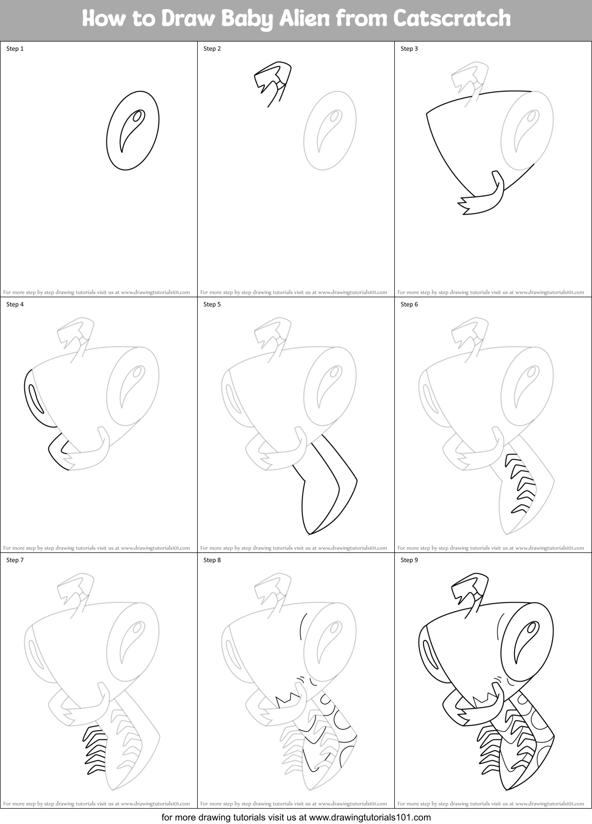 How to Draw Baby Alien from Catscratch Printable Step by Step