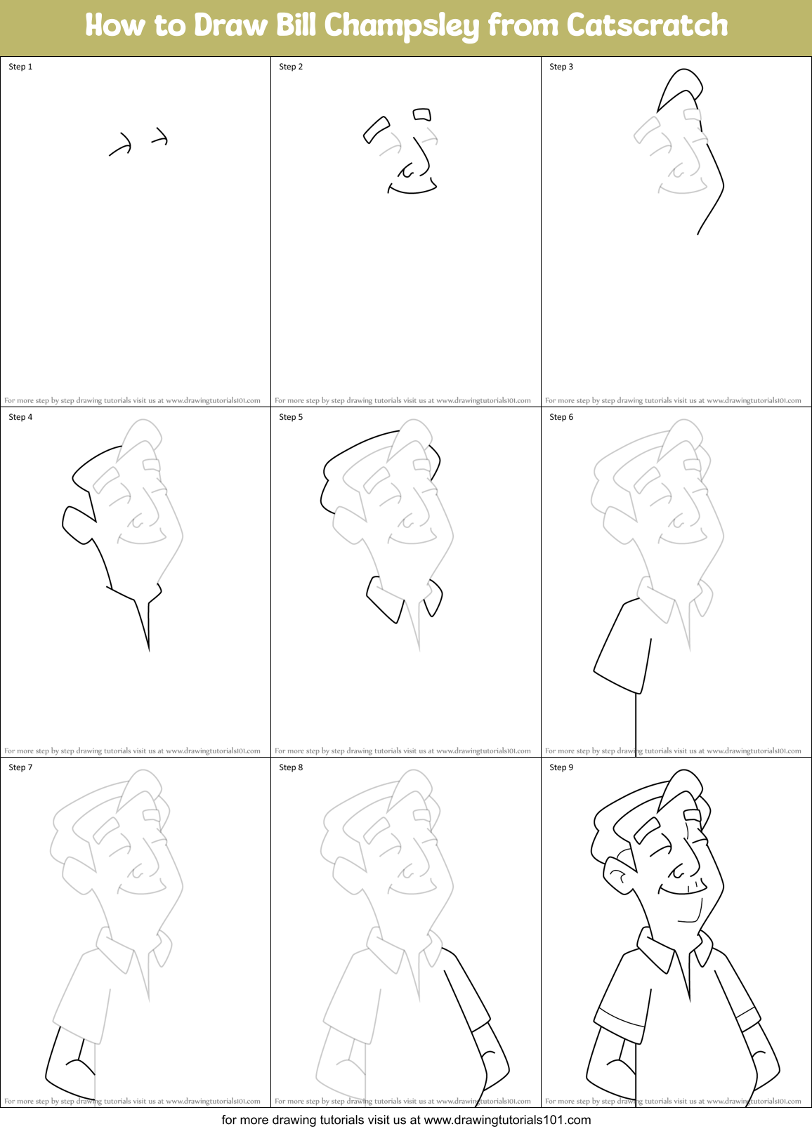 How to Draw Bill Champsley from Catscratch Printable Step by Step