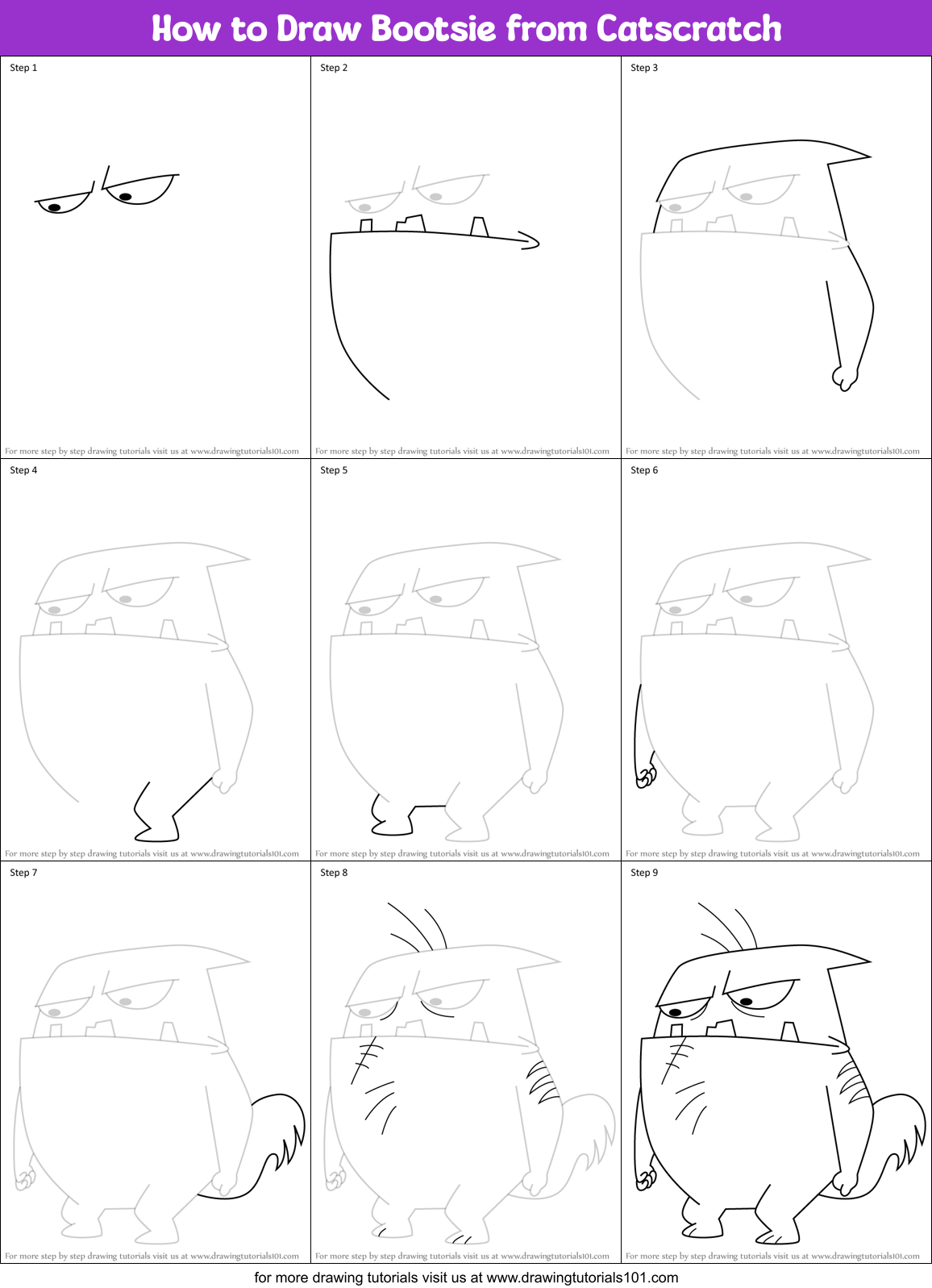 How to Draw Bootsie from Catscratch Printable Step by Step