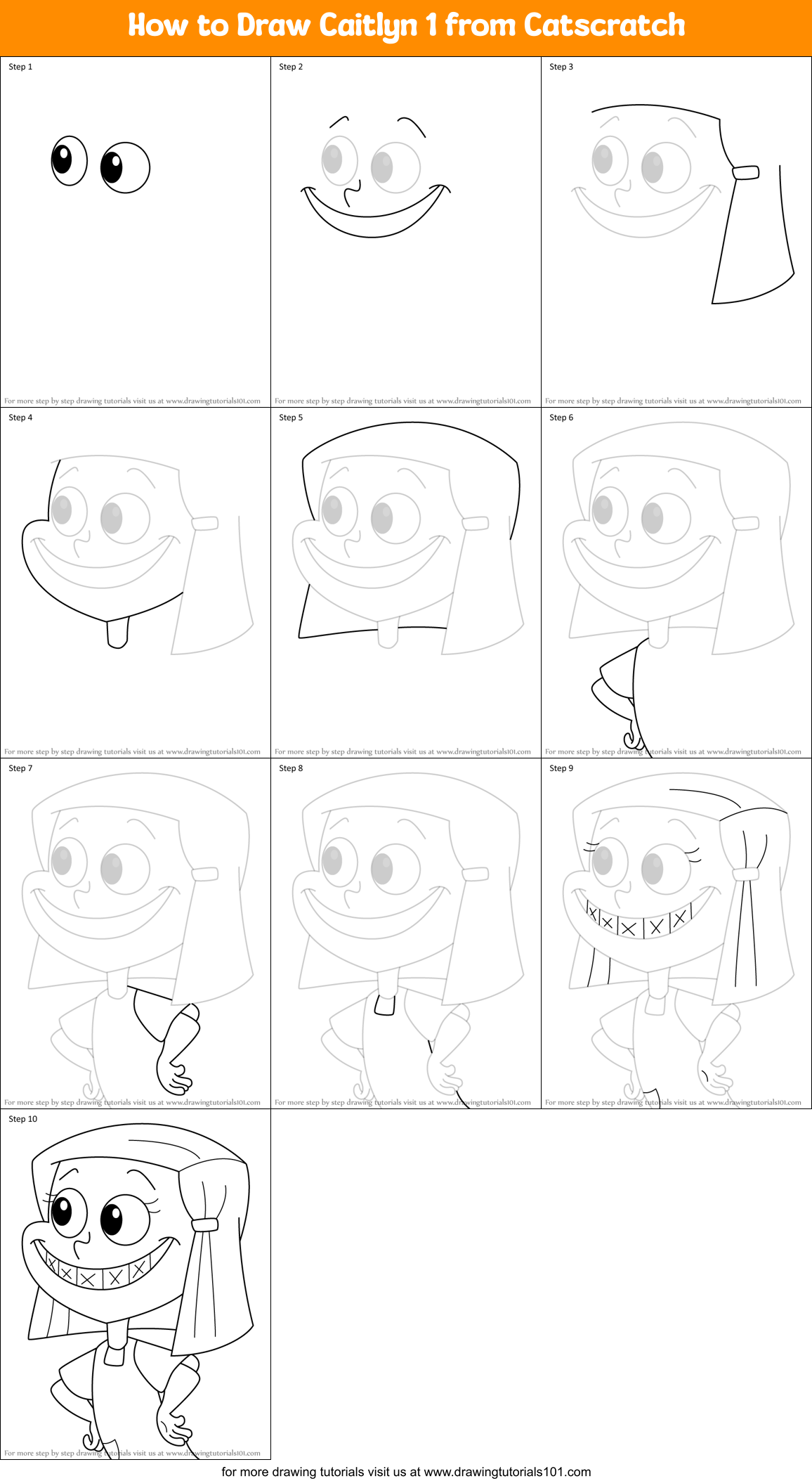 How to Draw Caitlyn 1 from Catscratch Printable Step by Step