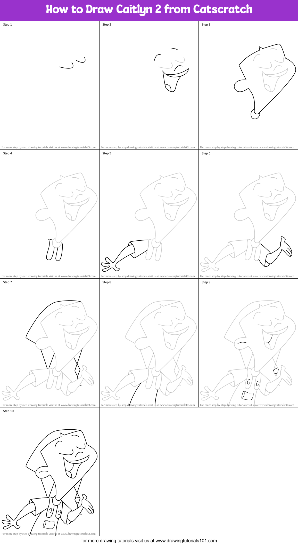 How to Draw Caitlyn 2 from Catscratch Printable Step by Step