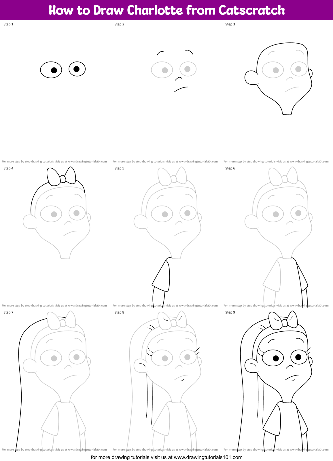 How to Draw Charlotte from Catscratch Printable Step by Step