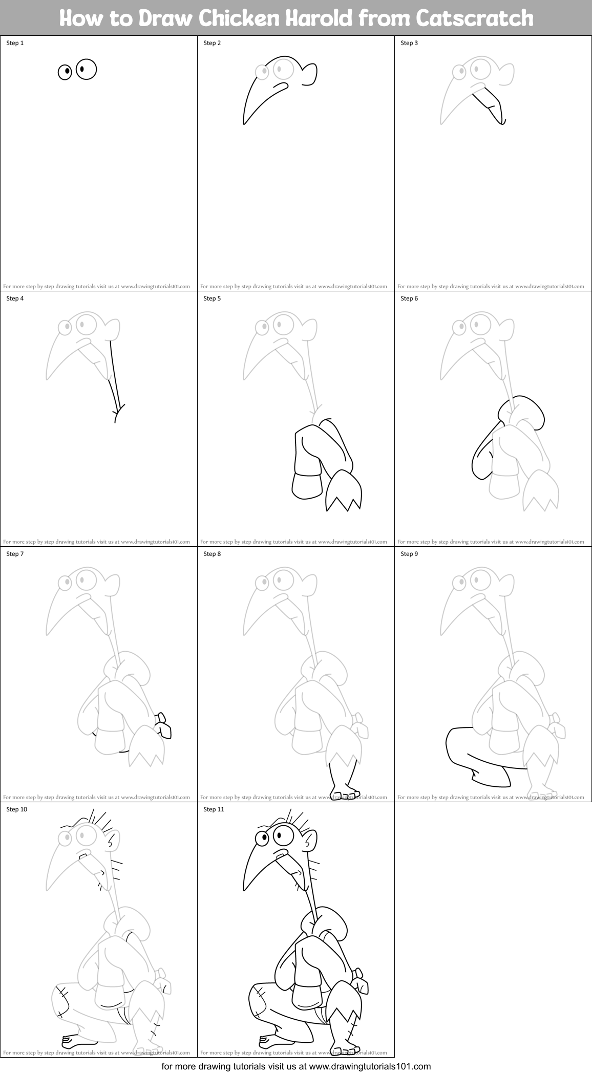 How to Draw Chicken Harold from Catscratch Printable Step by Step