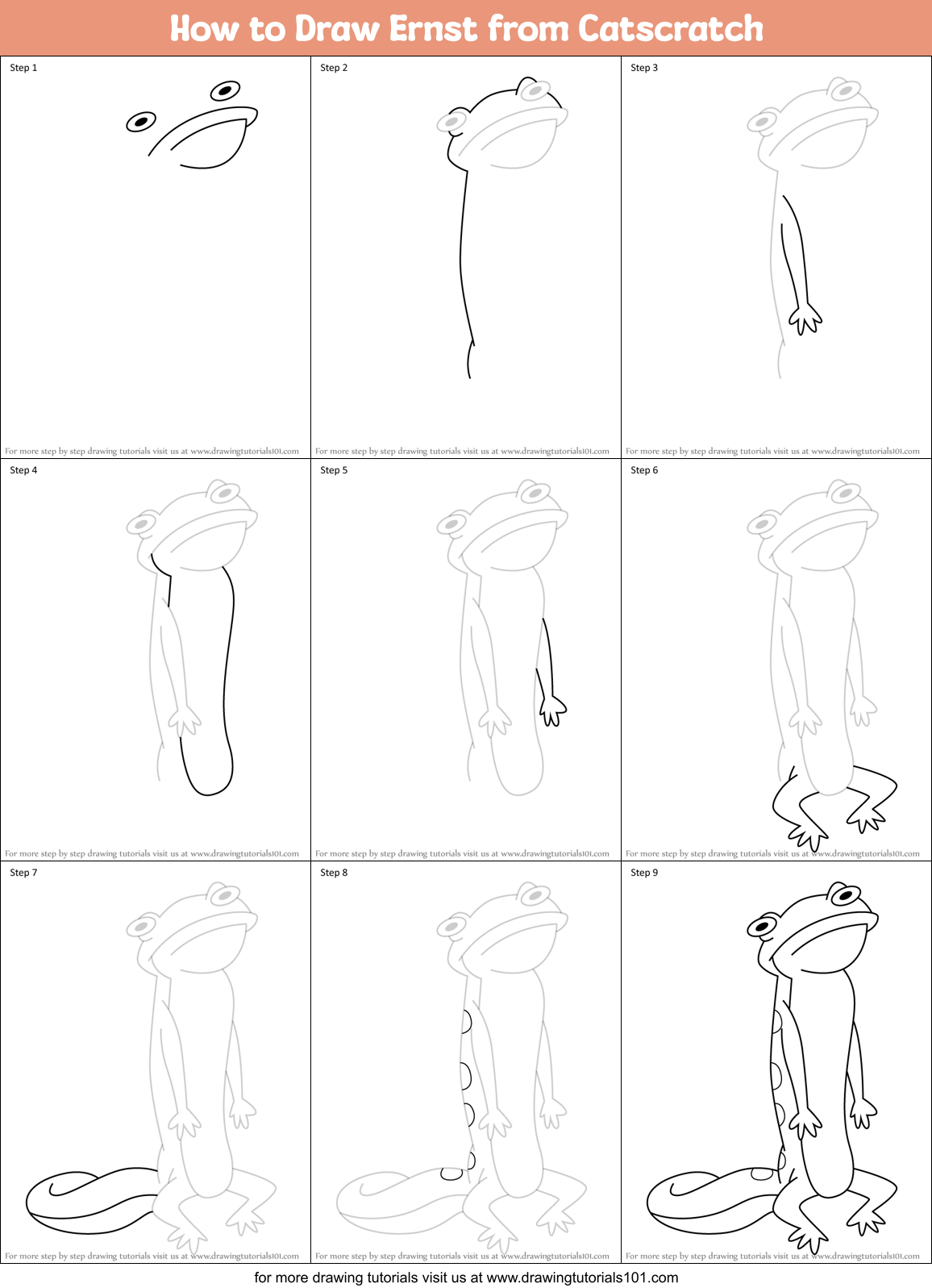 How to Draw Ernst from Catscratch Printable Step by Step