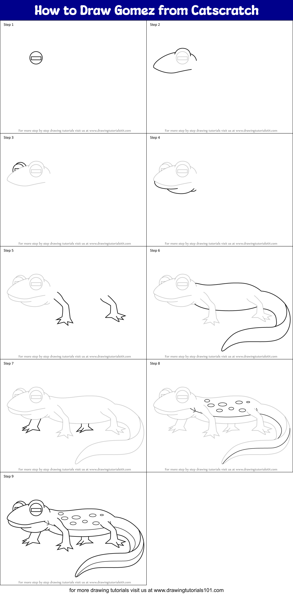 How to Draw Gomez from Catscratch Printable Step by Step