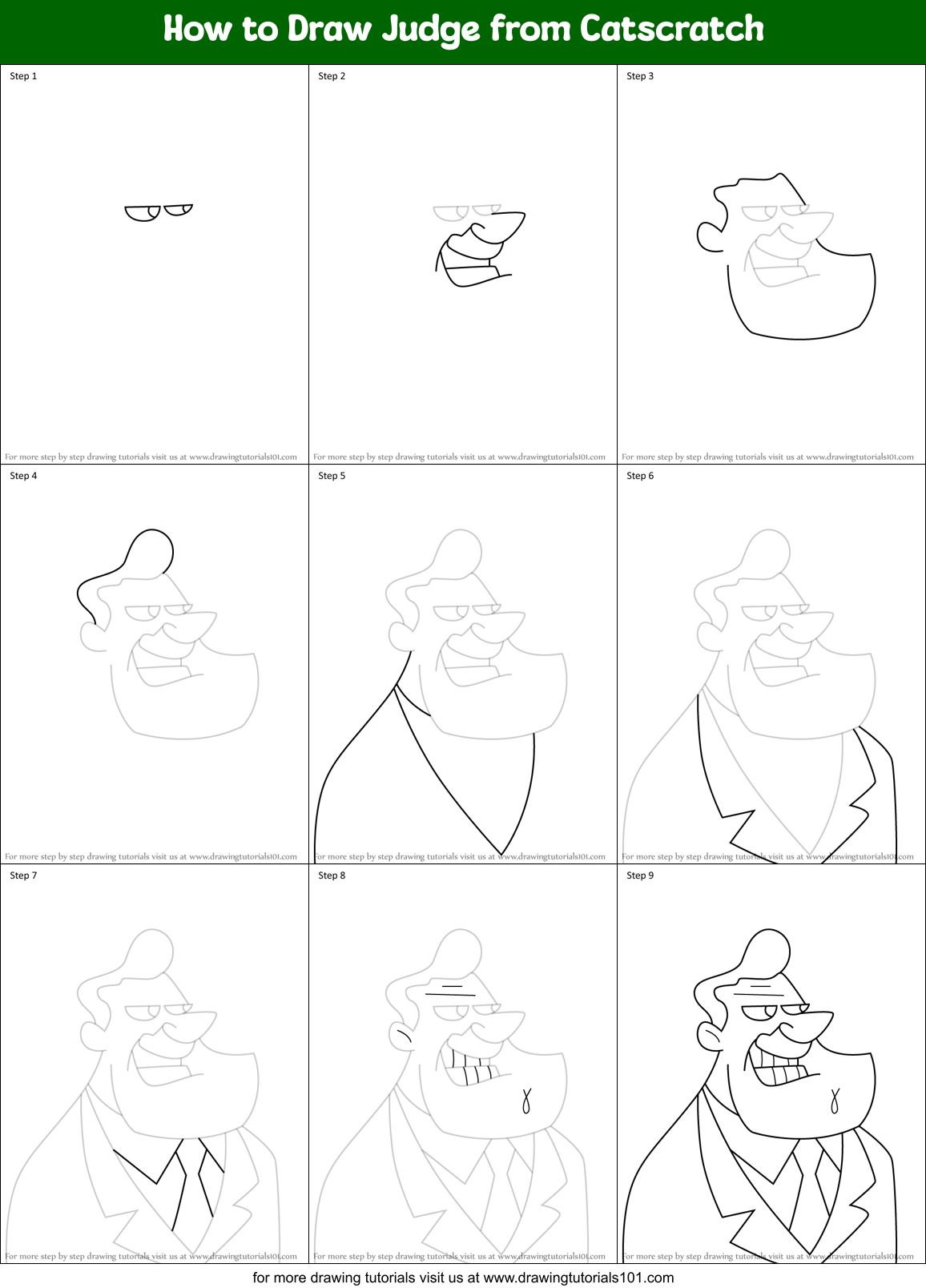 How to Draw Judge from Catscratch Printable Step by Step