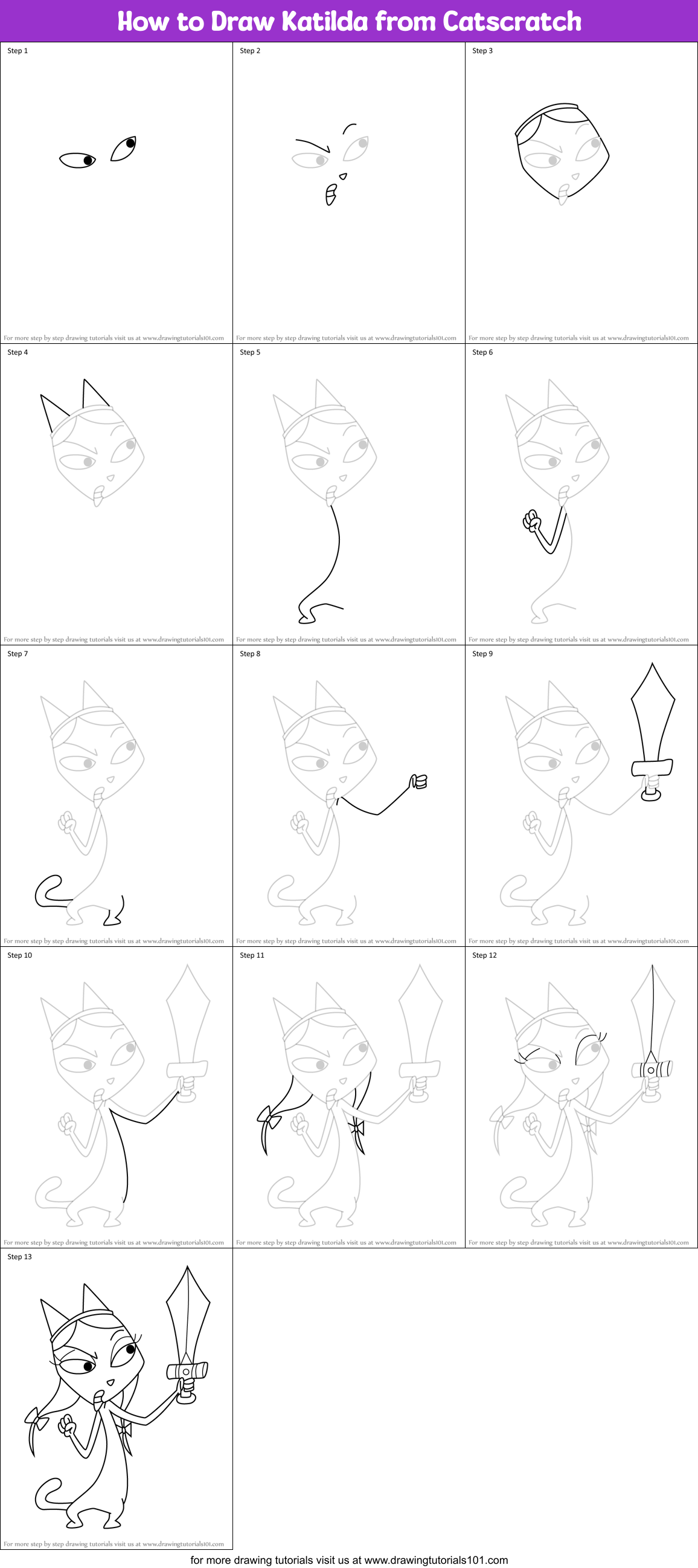 How to Draw Katilda from Catscratch Printable Step by Step