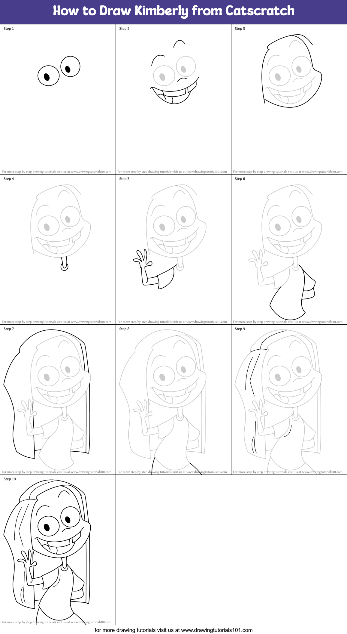 How to Draw Kimberly from Catscratch Printable Step by Step