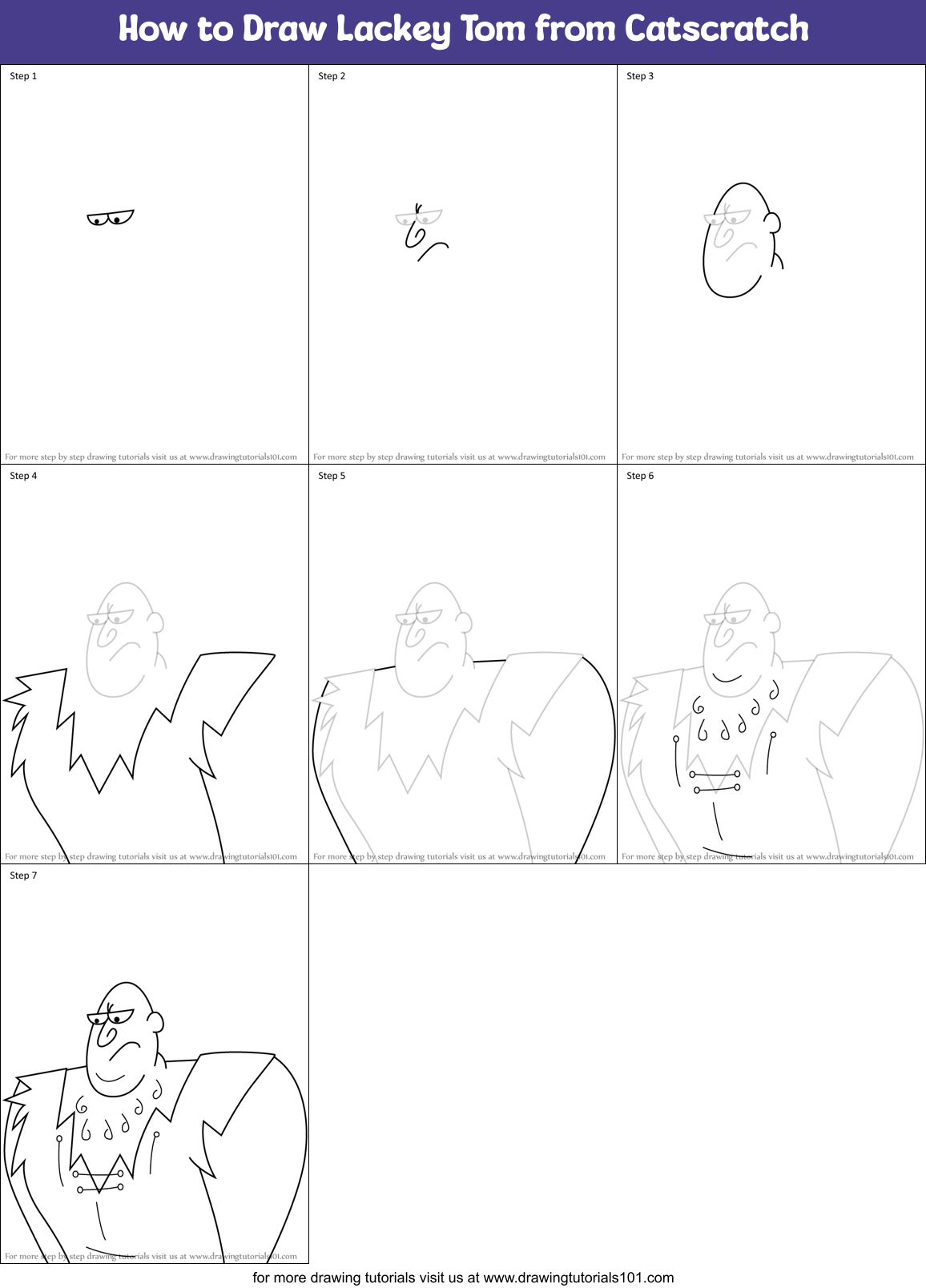 How to Draw Lackey Tom from Catscratch Printable Step by Step
