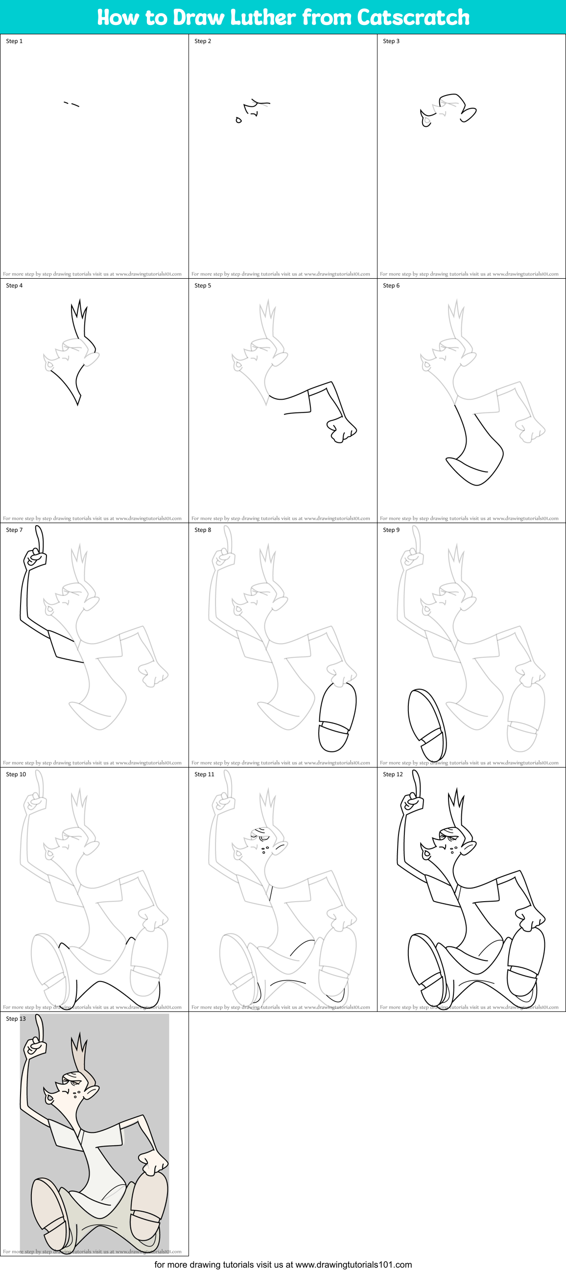 How to Draw Luther from Catscratch Printable Step by Step