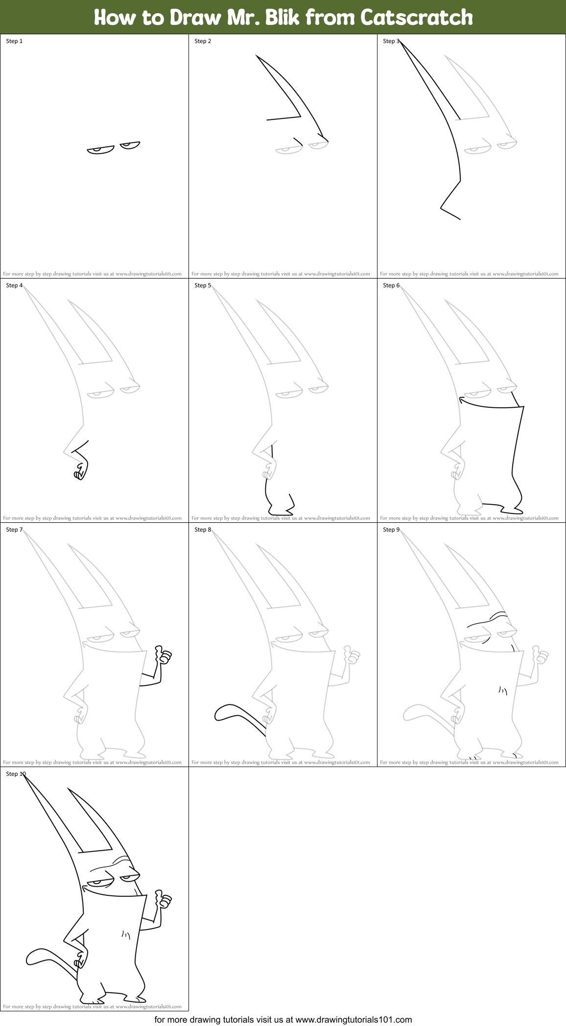 How to Draw Mr. Blik from Catscratch Printable Step by Step