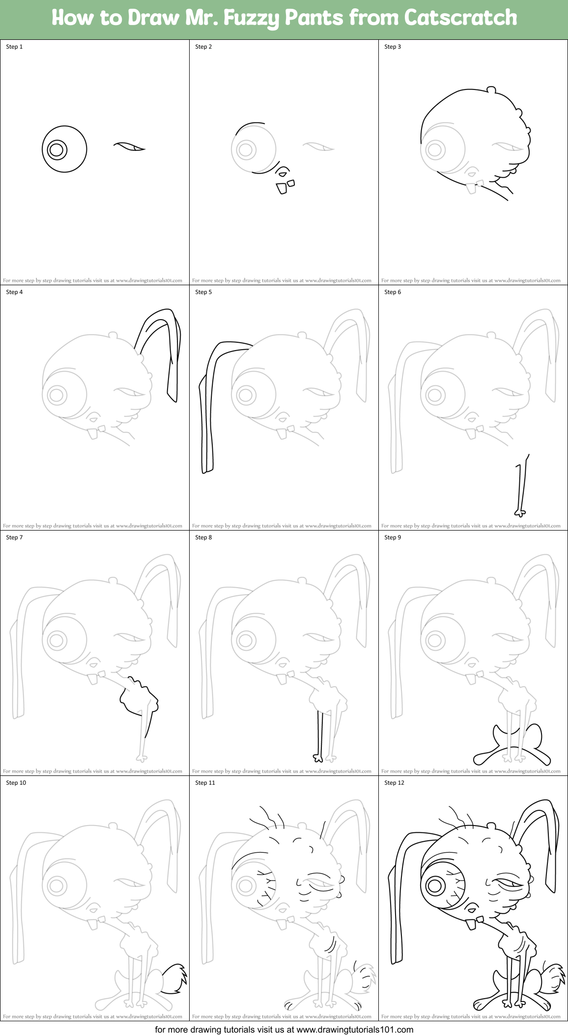 How to Draw Mr. Fuzzy Pants from Catscratch Printable Step by Step