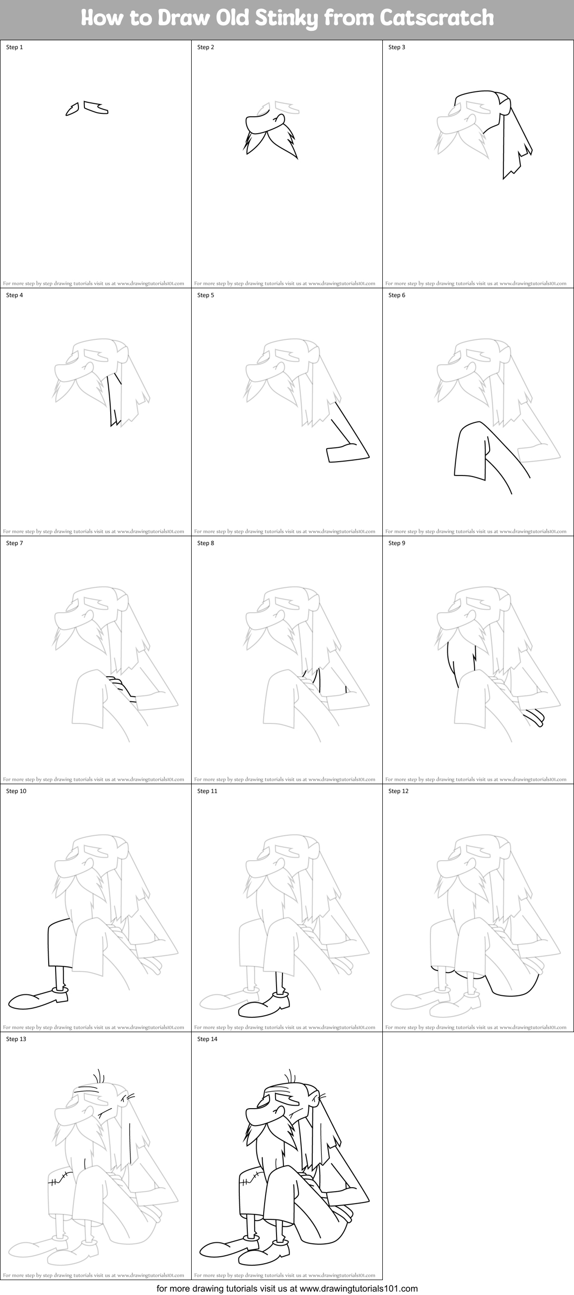 How to Draw Old Stinky from Catscratch Printable Step by Step