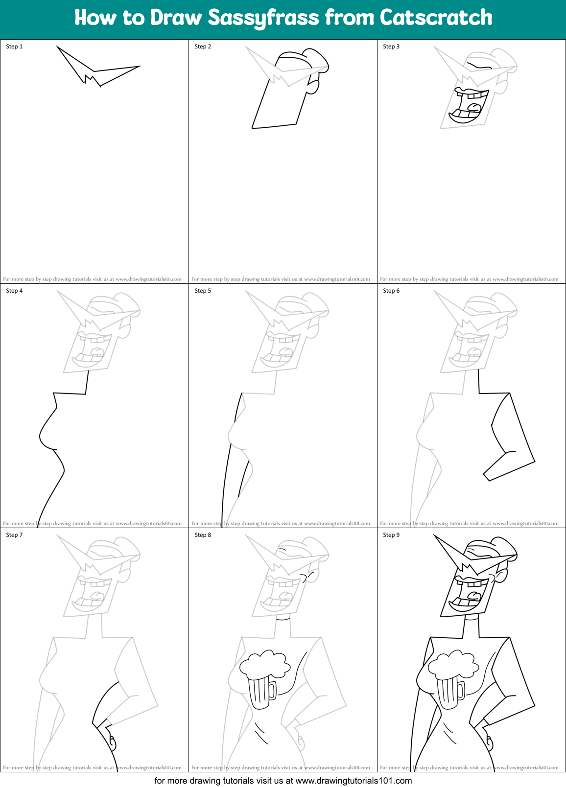 How to Draw Sassyfrass from Catscratch Printable Step by Step