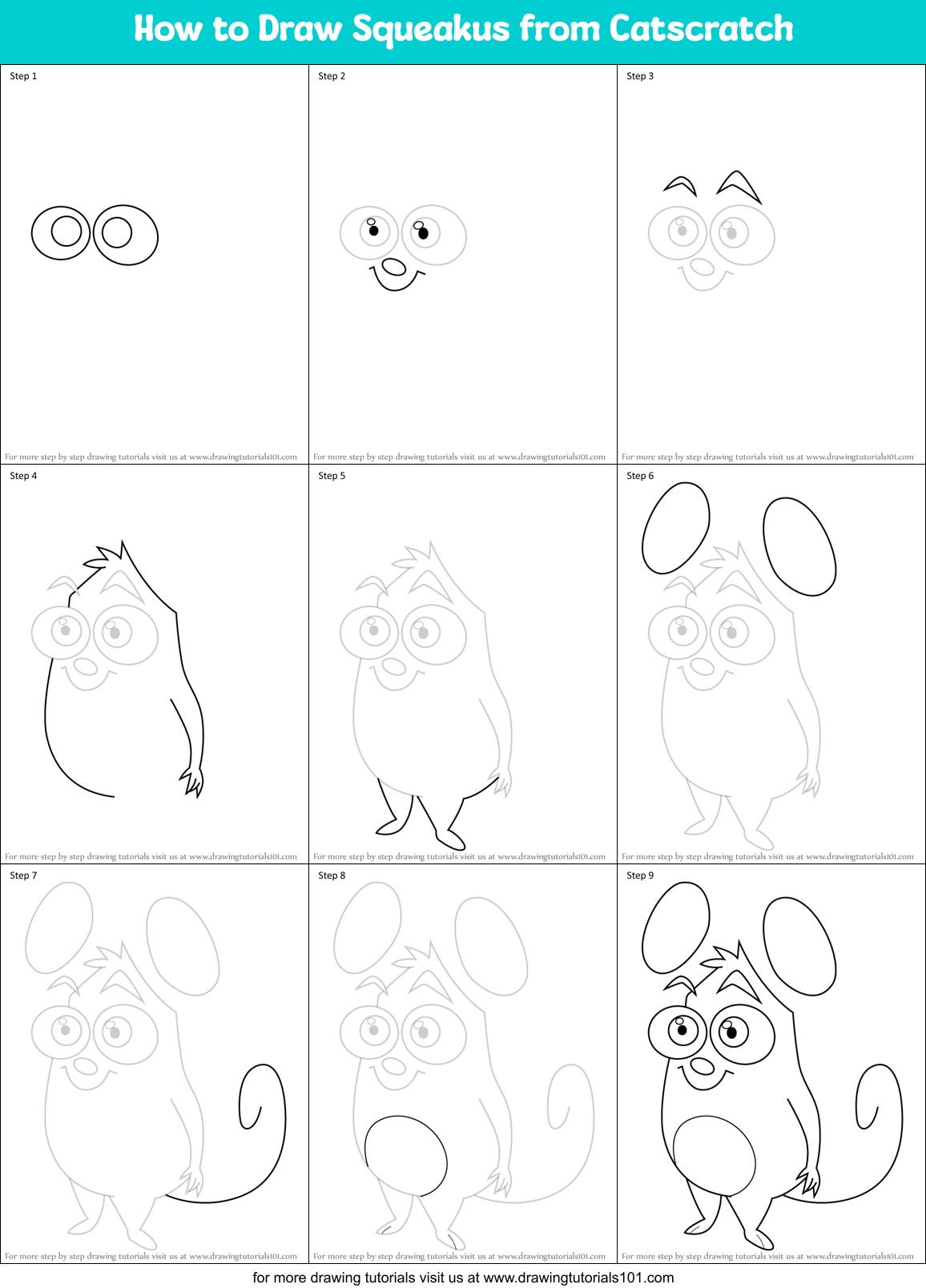 How to Draw Squeakus from Catscratch Printable Step by Step