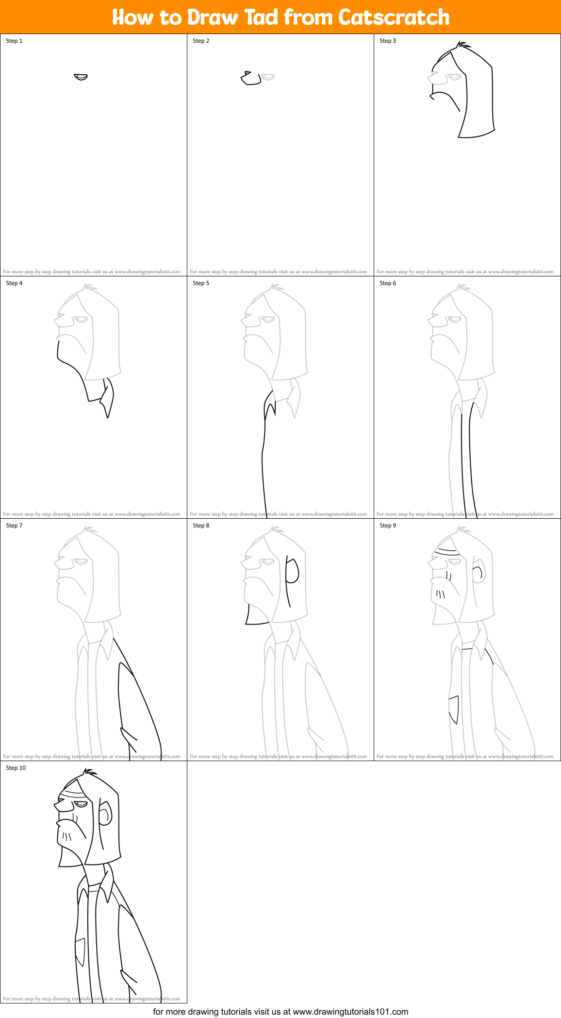 How to Draw Tad from Catscratch Printable Step by Step