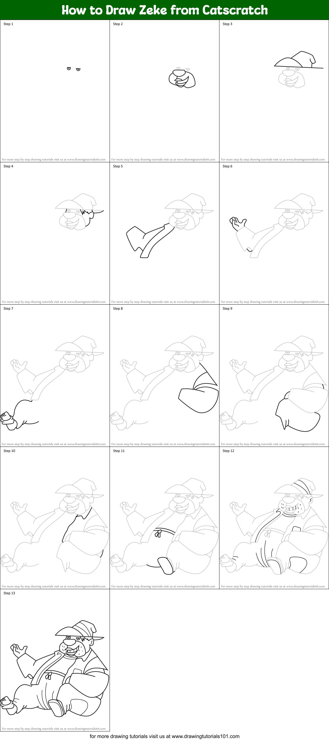 How to Draw Zeke from Catscratch Printable Step by Step