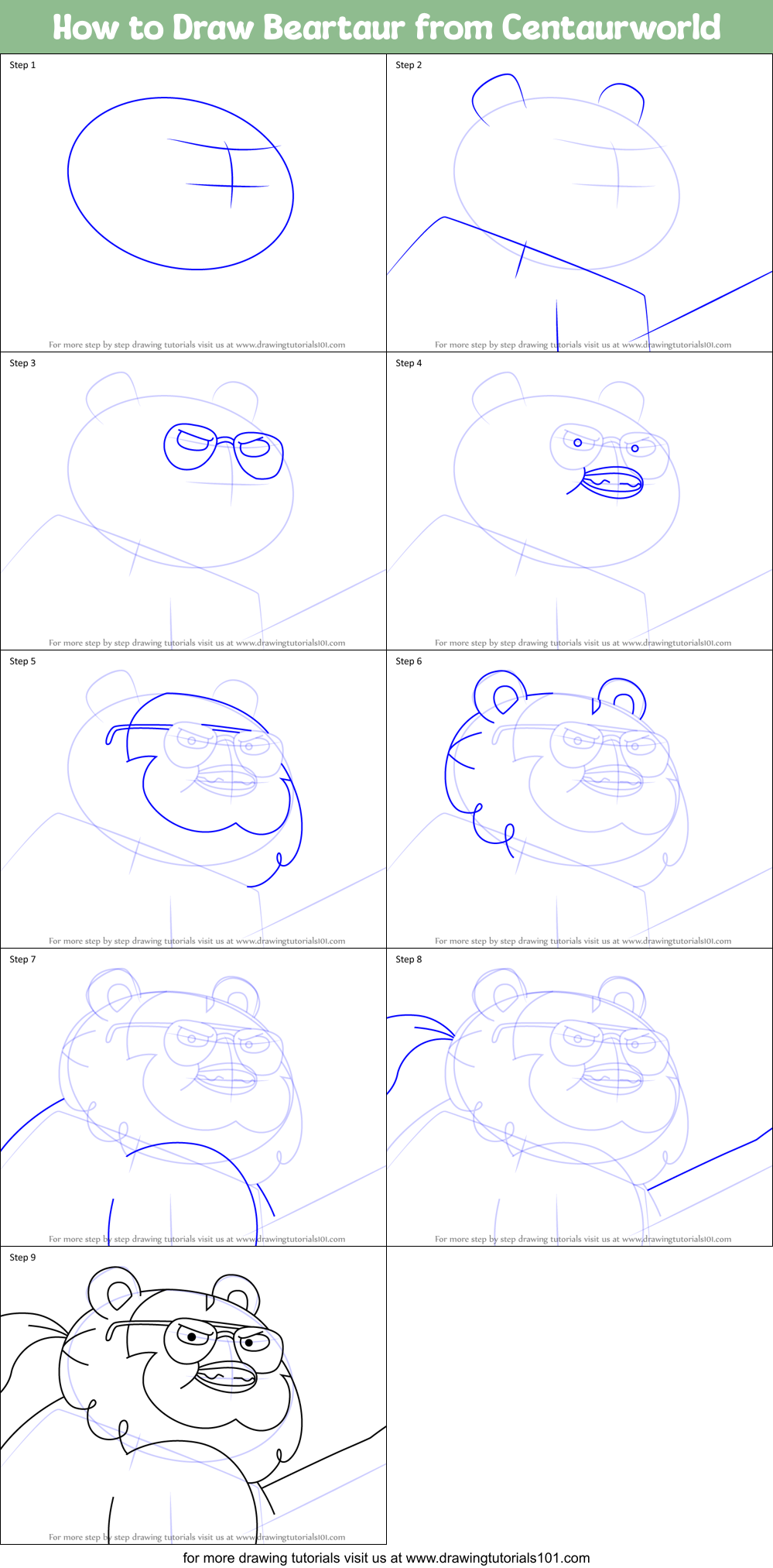 How to Draw Beartaur from Centaurworld Printable Step by Step