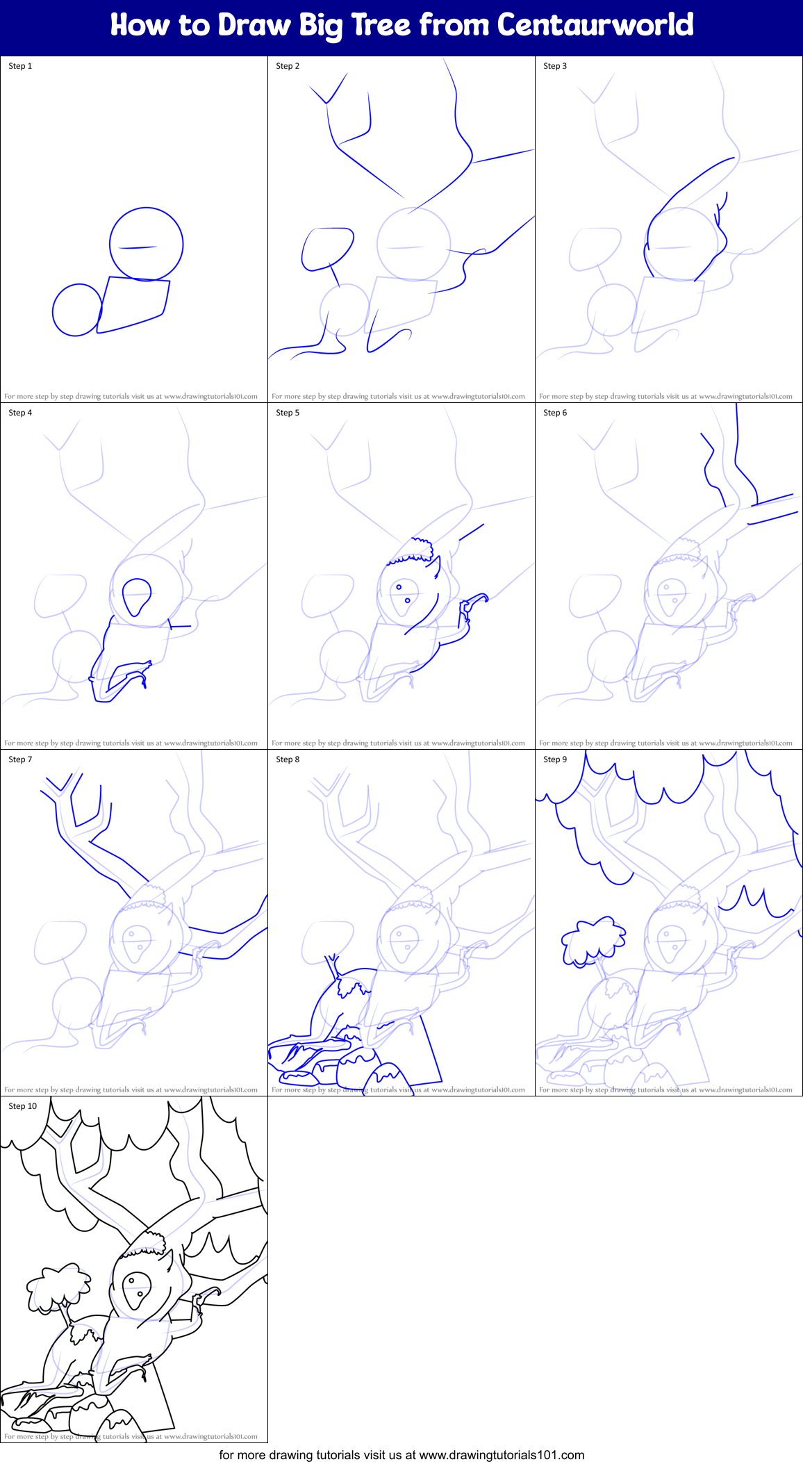 How to Draw Big Tree from Centaurworld Printable Step by Step