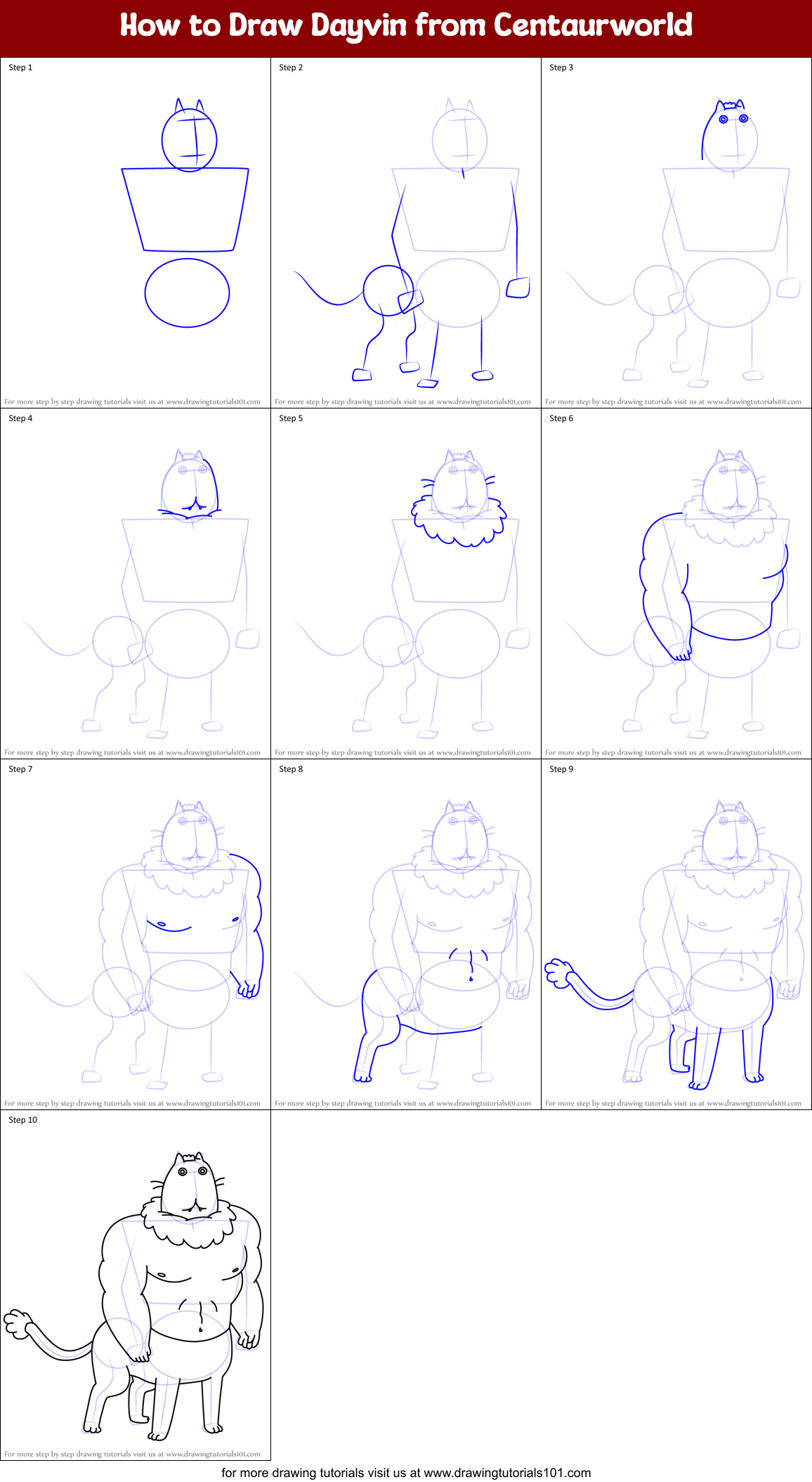 How to Draw Dayvin from Centaurworld Printable Step by Step