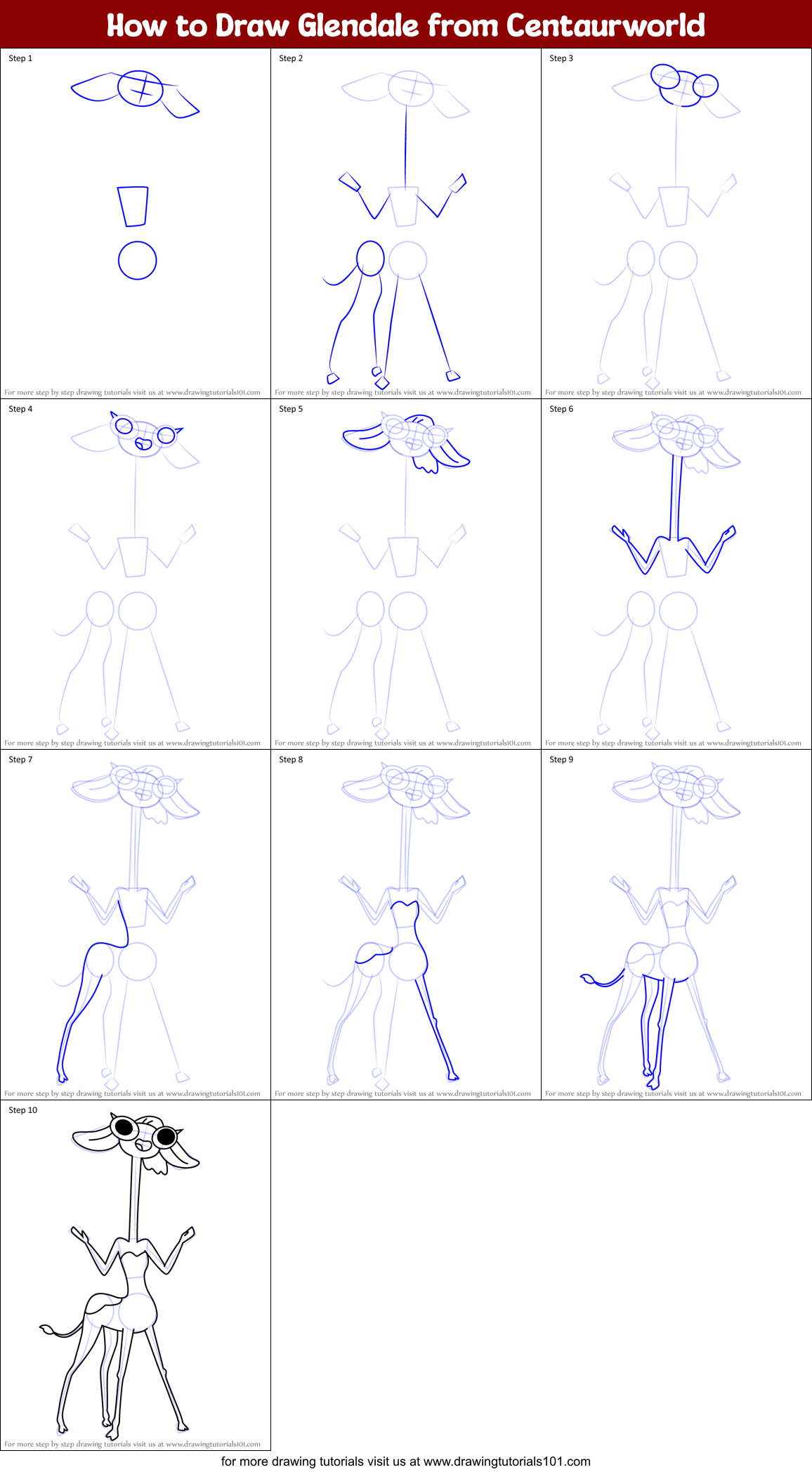 How to Draw Glendale from Centaurworld Printable Step by Step