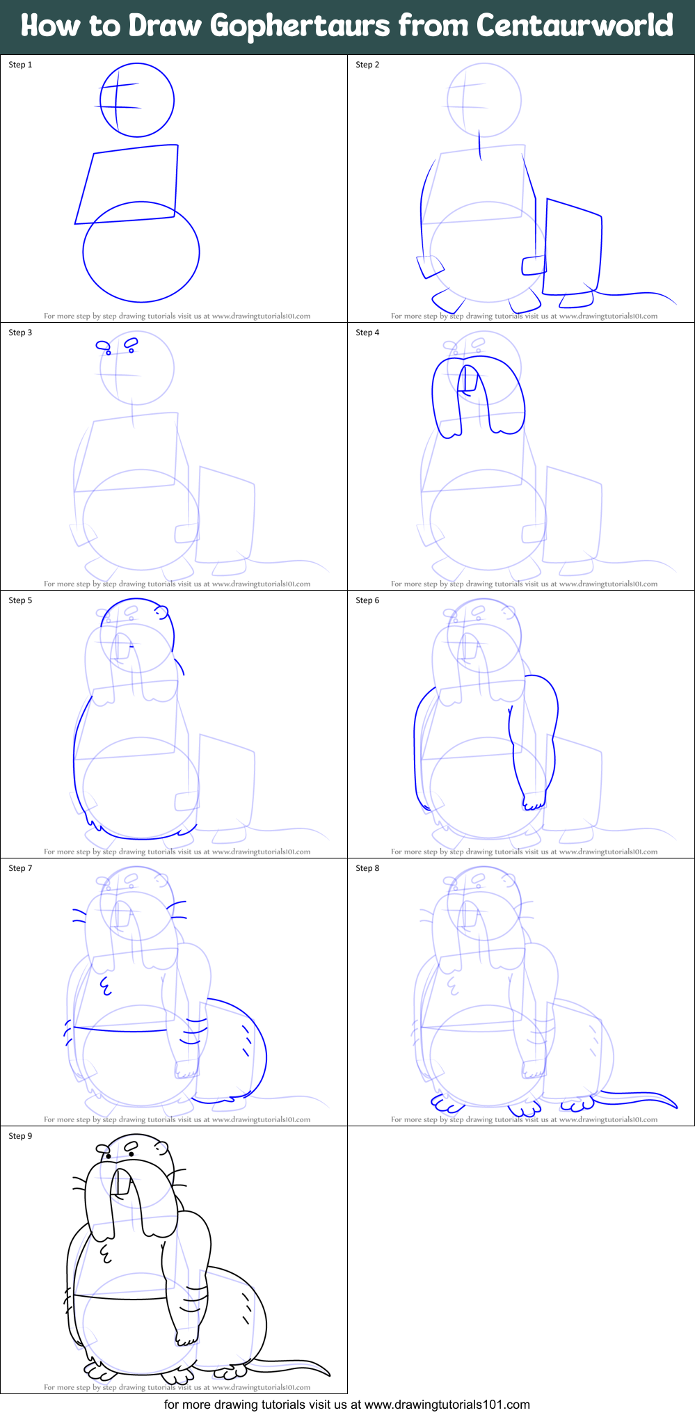 How to Draw Gophertaurs from Centaurworld Printable Step by Step