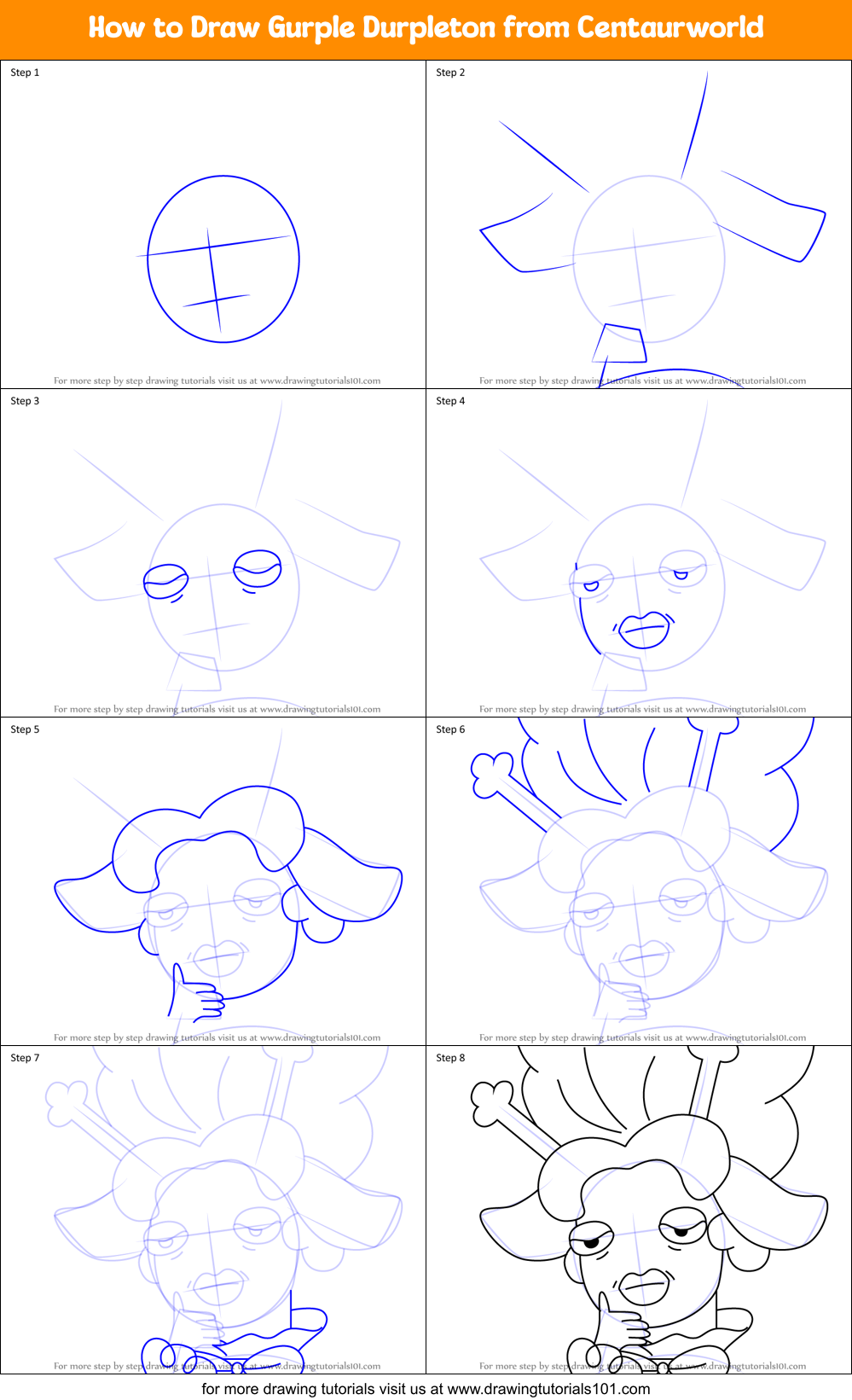 How to Draw Gurple Durpleton from Centaurworld Printable Step by Step