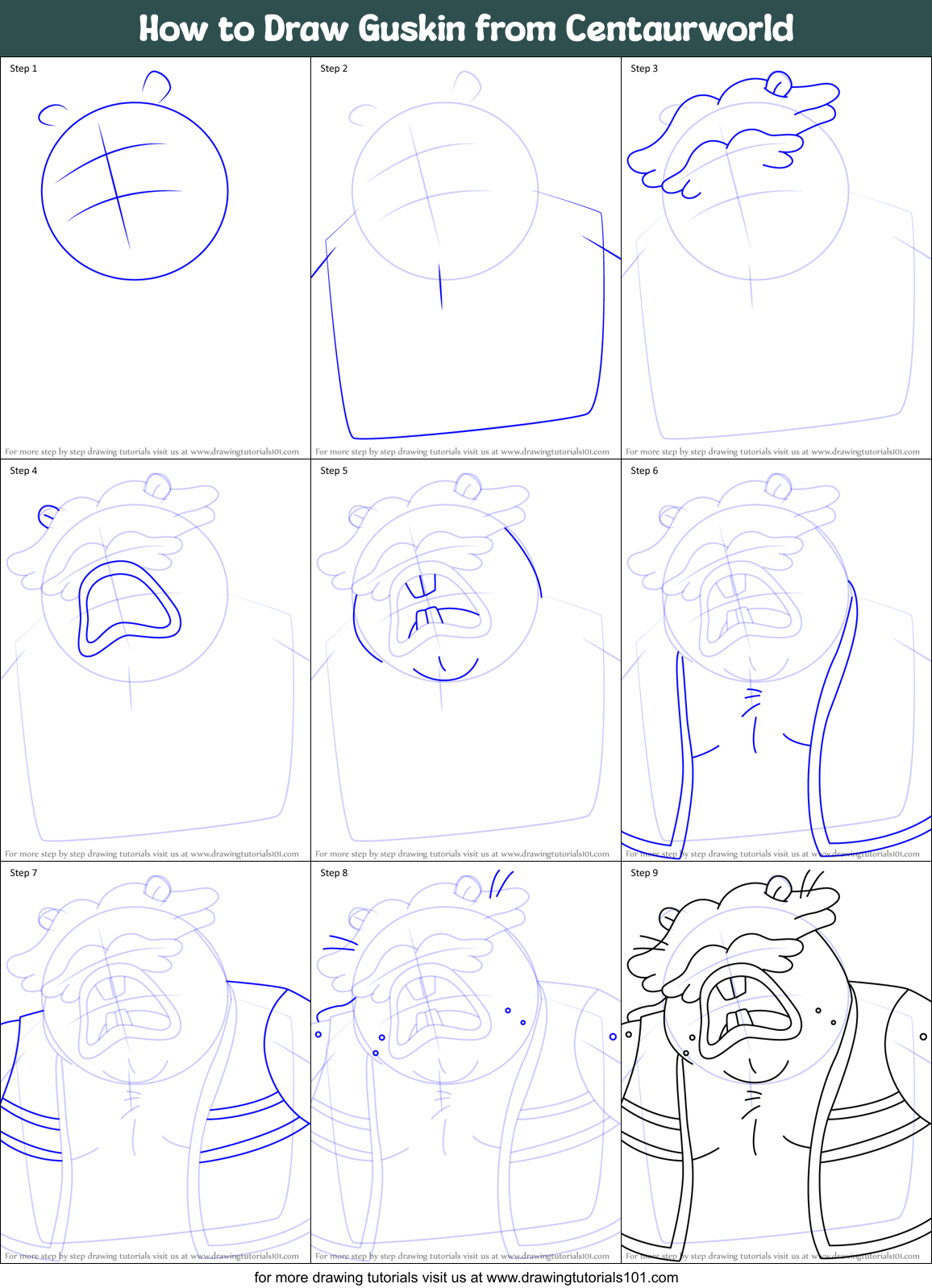 How to Draw Guskin from Centaurworld Printable Step by Step