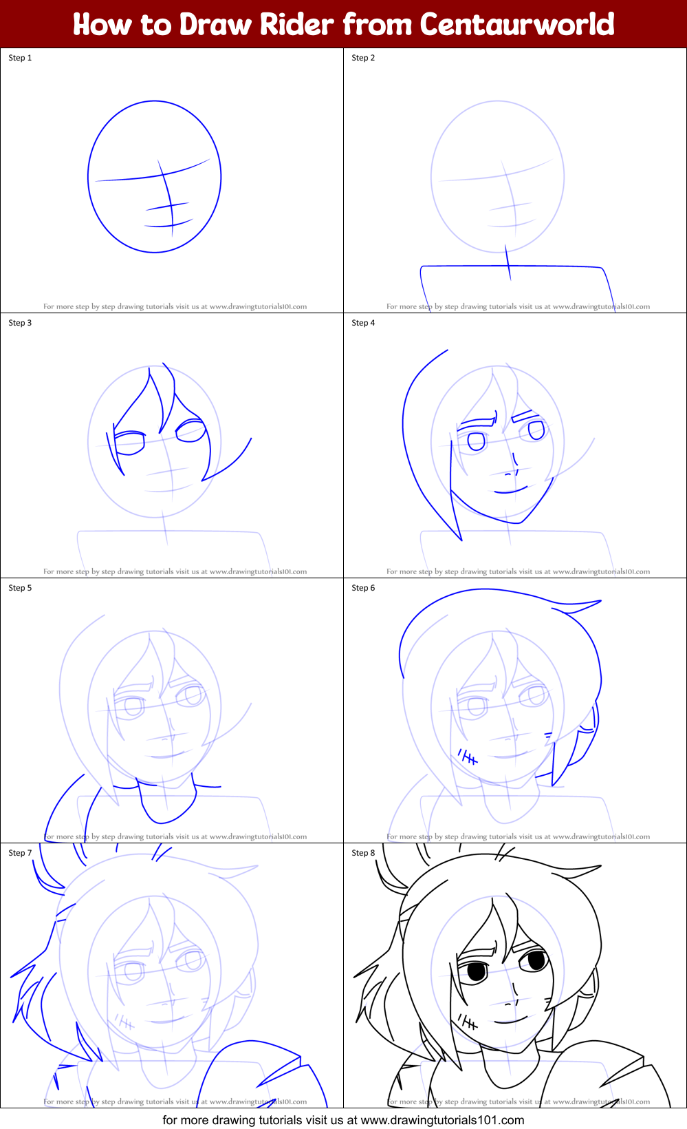 How to Draw Rider from Centaurworld Printable Step by Step