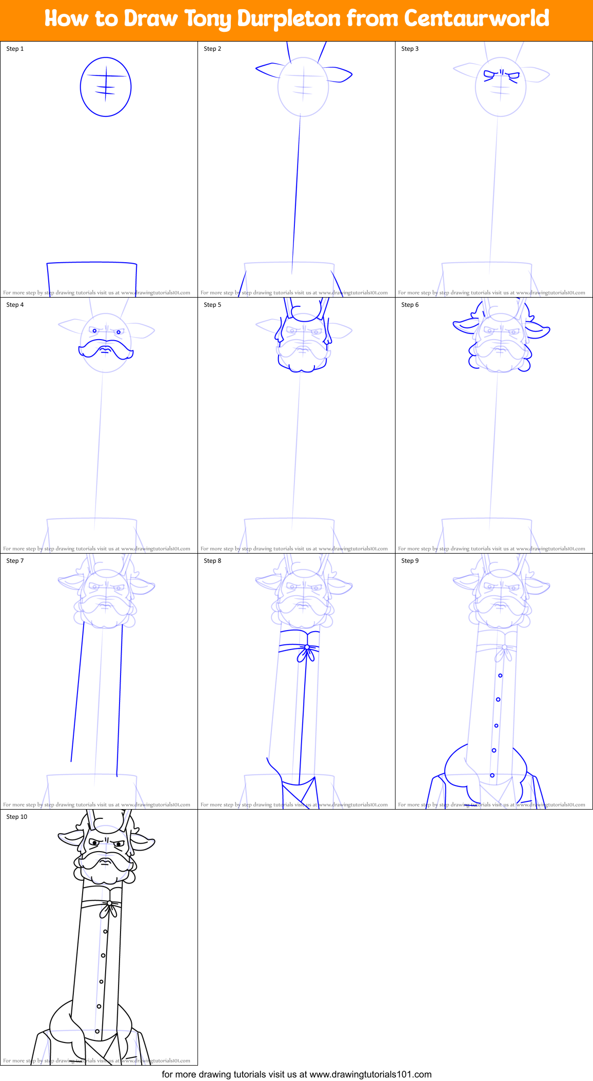 How to Draw Tony Durpleton from Centaurworld Printable Step by Step