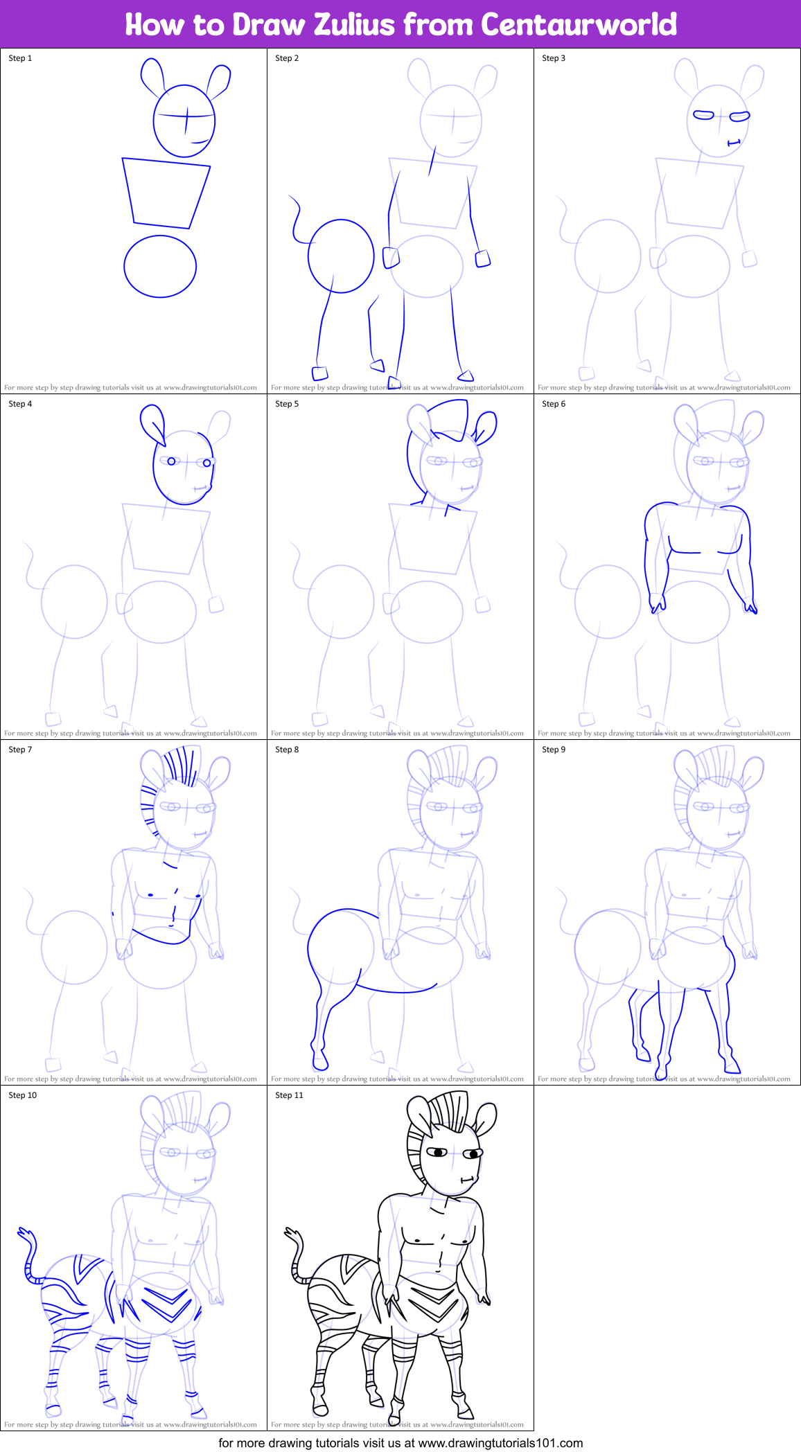 How to Draw Zulius from Centaurworld Printable Step by Step