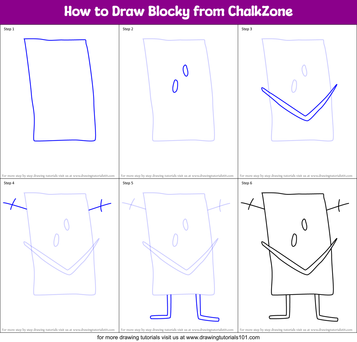 How to Draw Blocky from ChalkZone Printable Step by Step