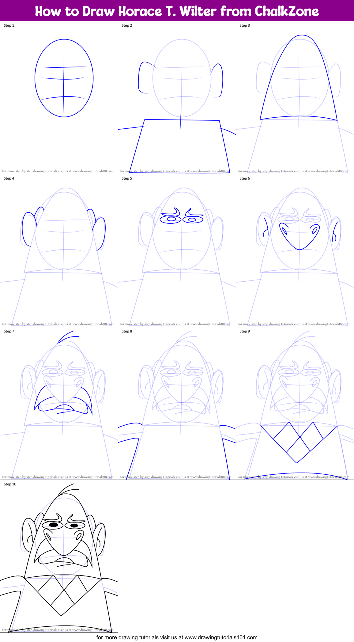 How to Draw Horace T. Wilter from ChalkZone Printable Step by Step