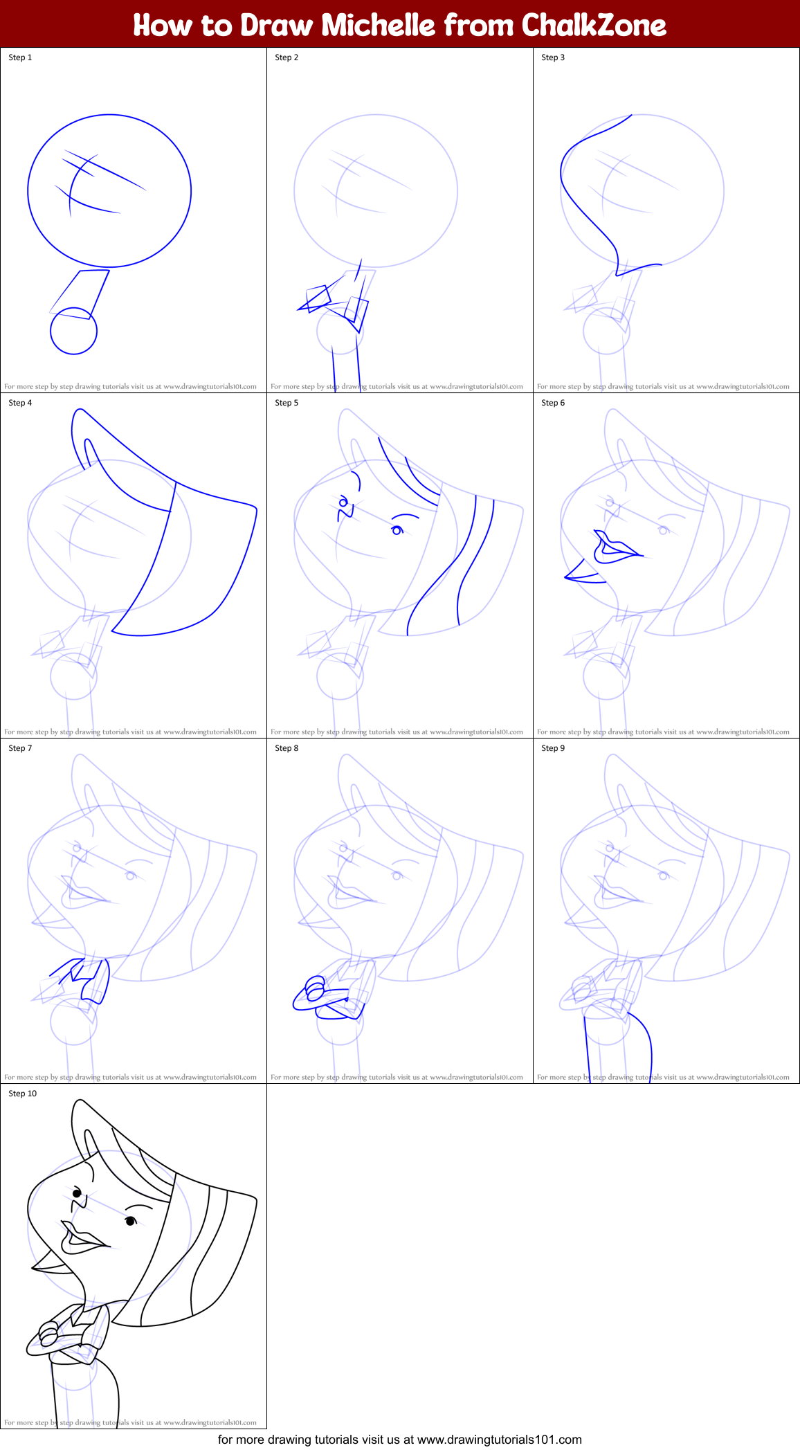 How to Draw Michelle from ChalkZone Printable Step by Step