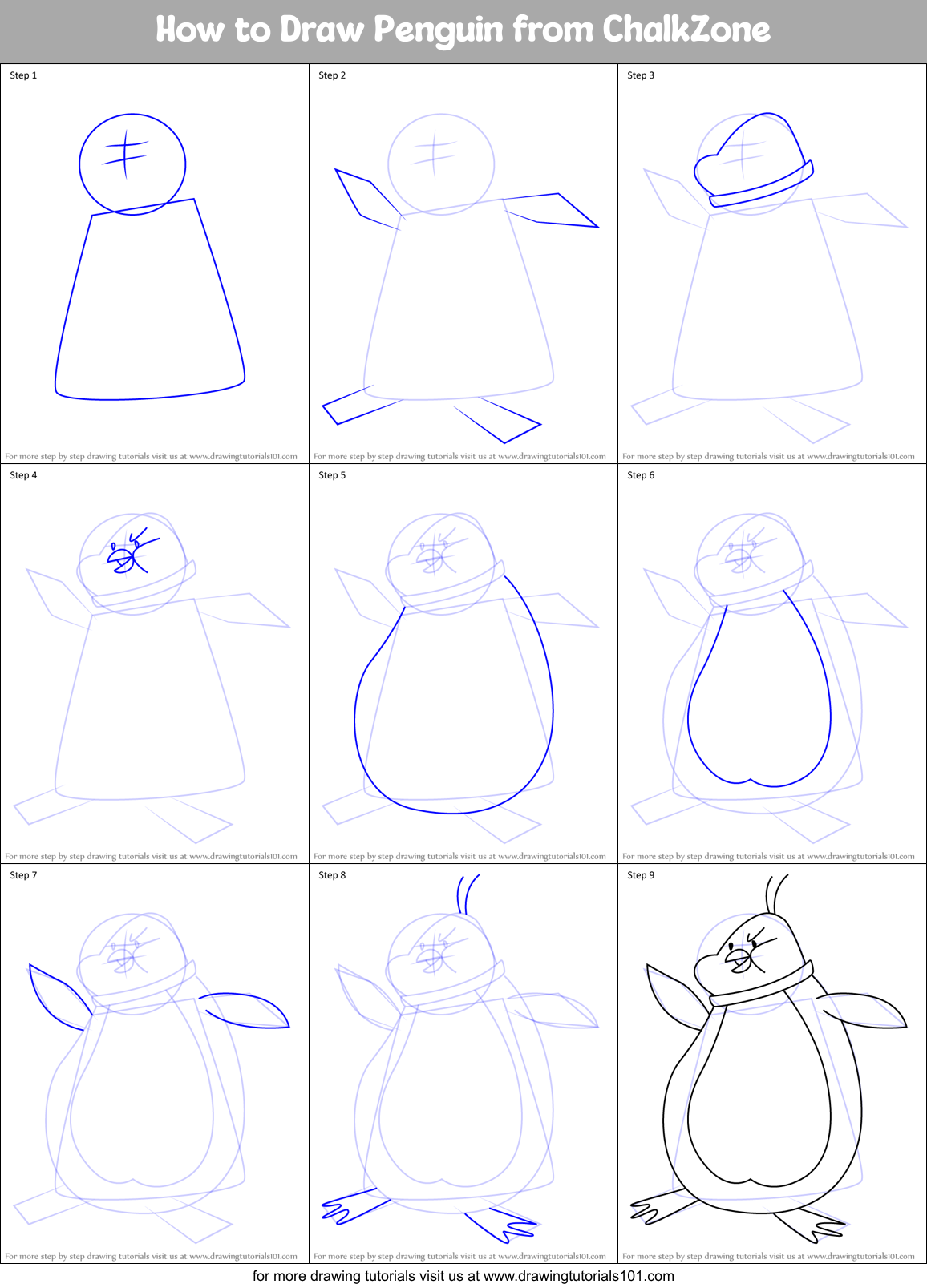 How to Draw Penguin from ChalkZone Printable Step by Step