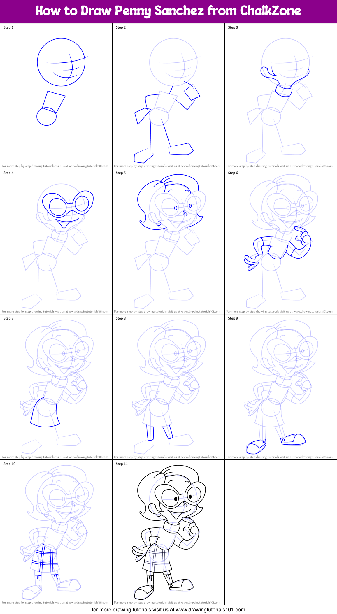 How to Draw Penny Sanchez from ChalkZone Printable Step by Step