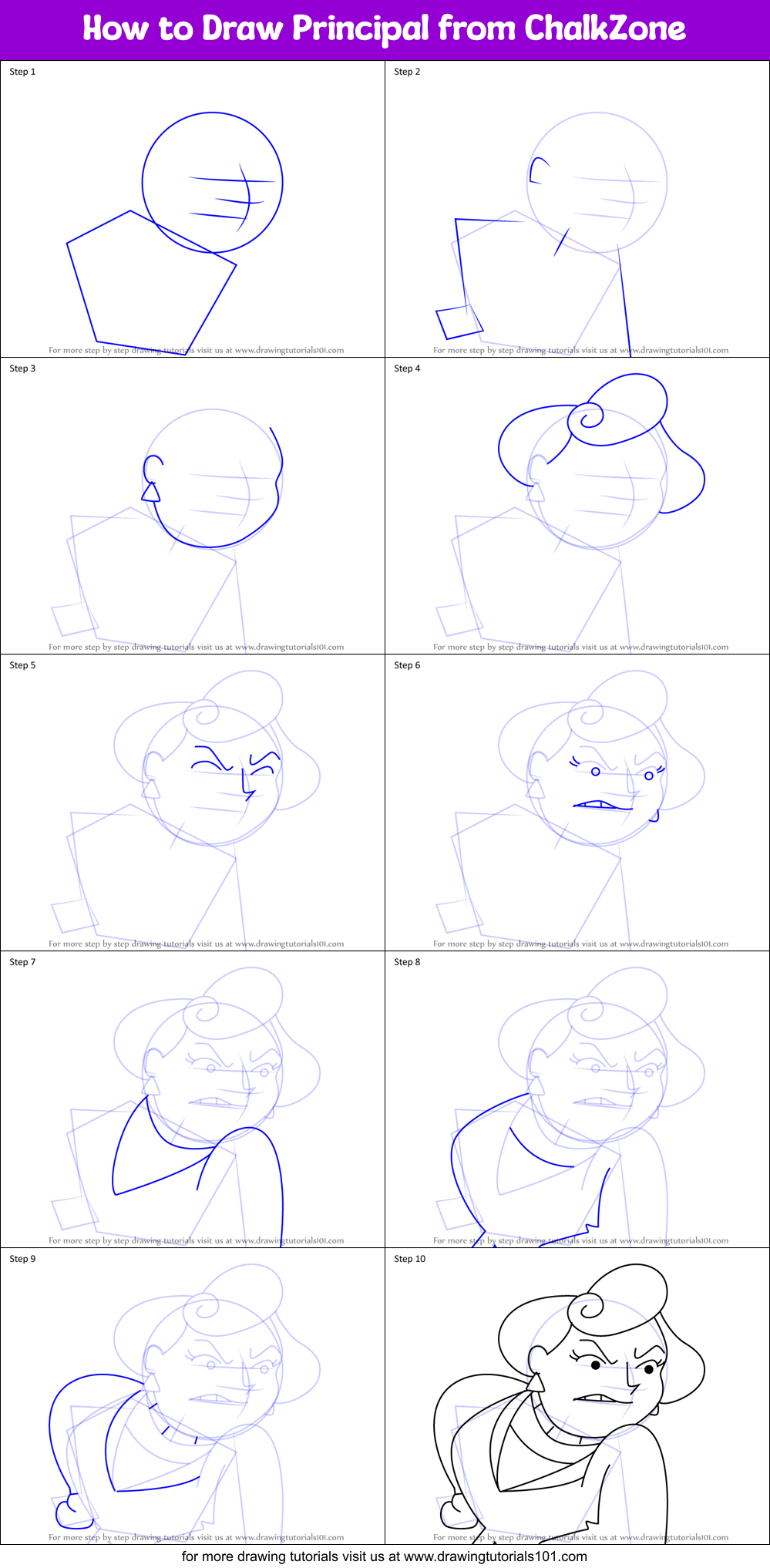 How to Draw Principal from ChalkZone Printable Step by Step