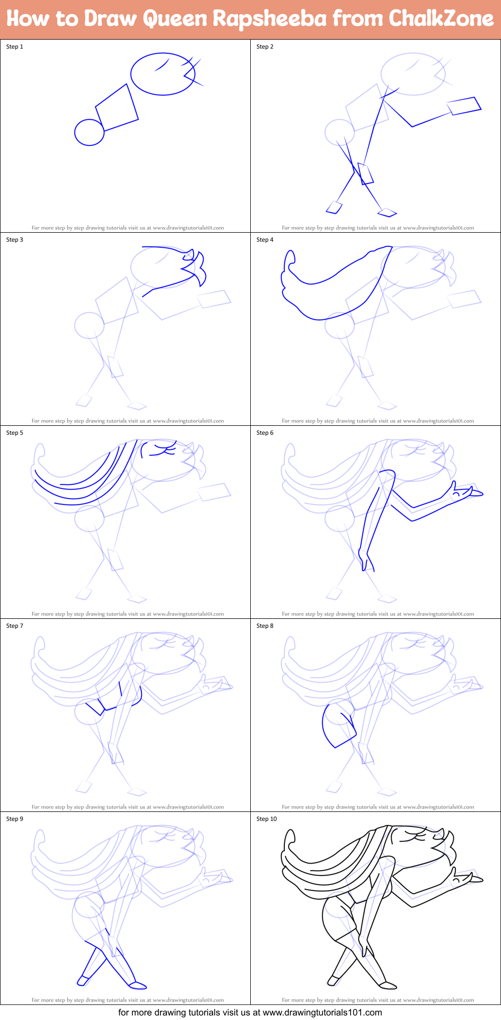 How to Draw Queen Rapsheeba from ChalkZone Printable Step by Step