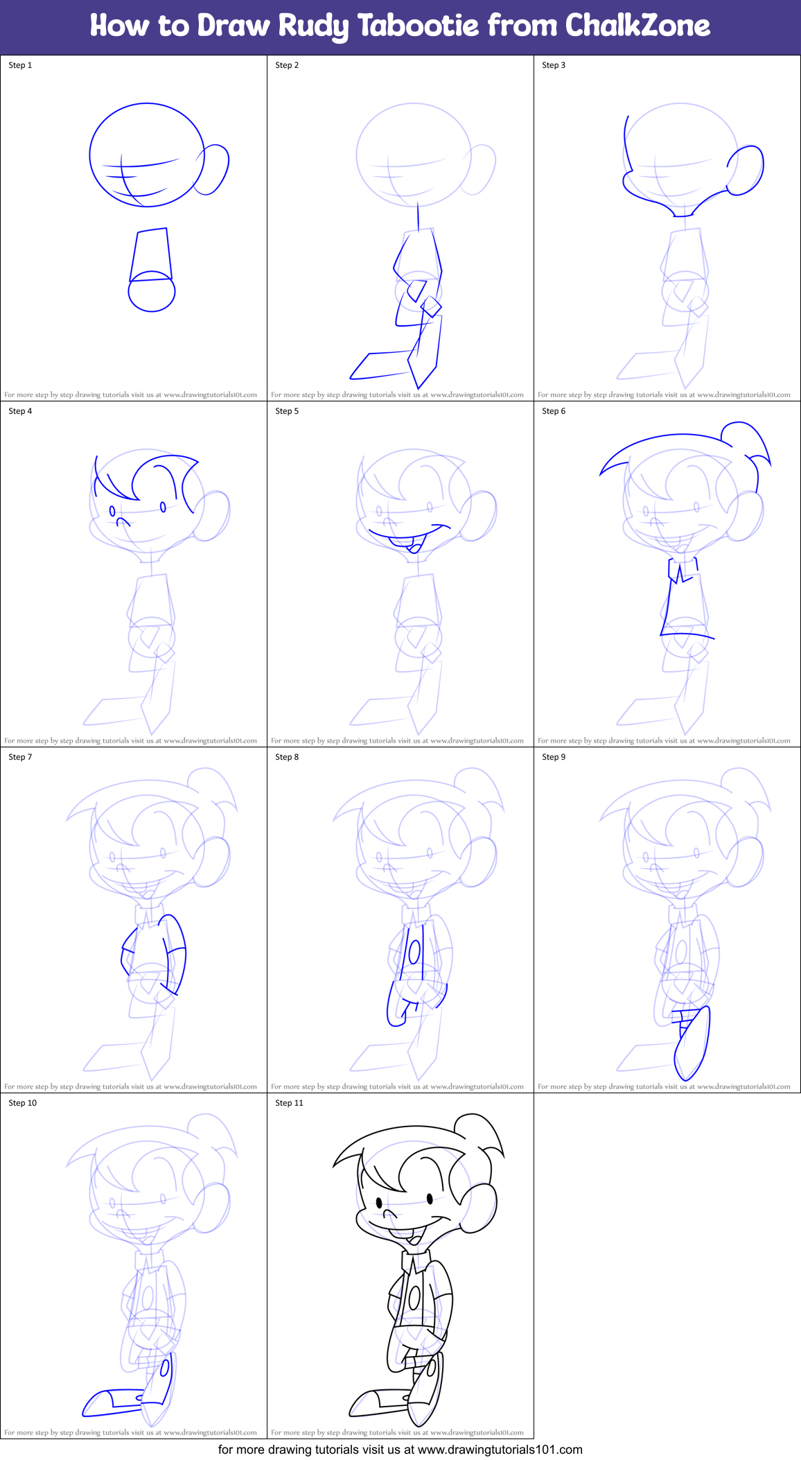 How to Draw Rudy Tabootie from ChalkZone Printable Step by Step