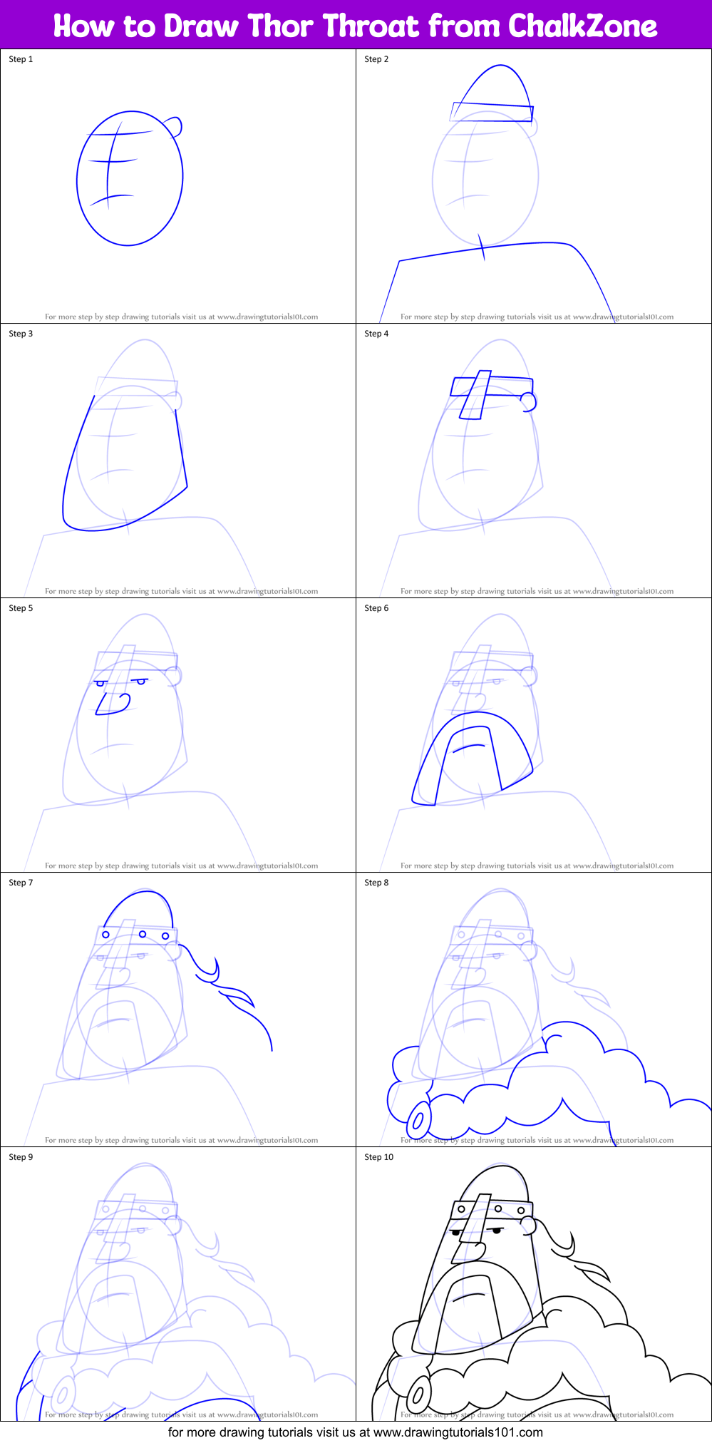 How to Draw Thor Throat from ChalkZone Printable Step by Step