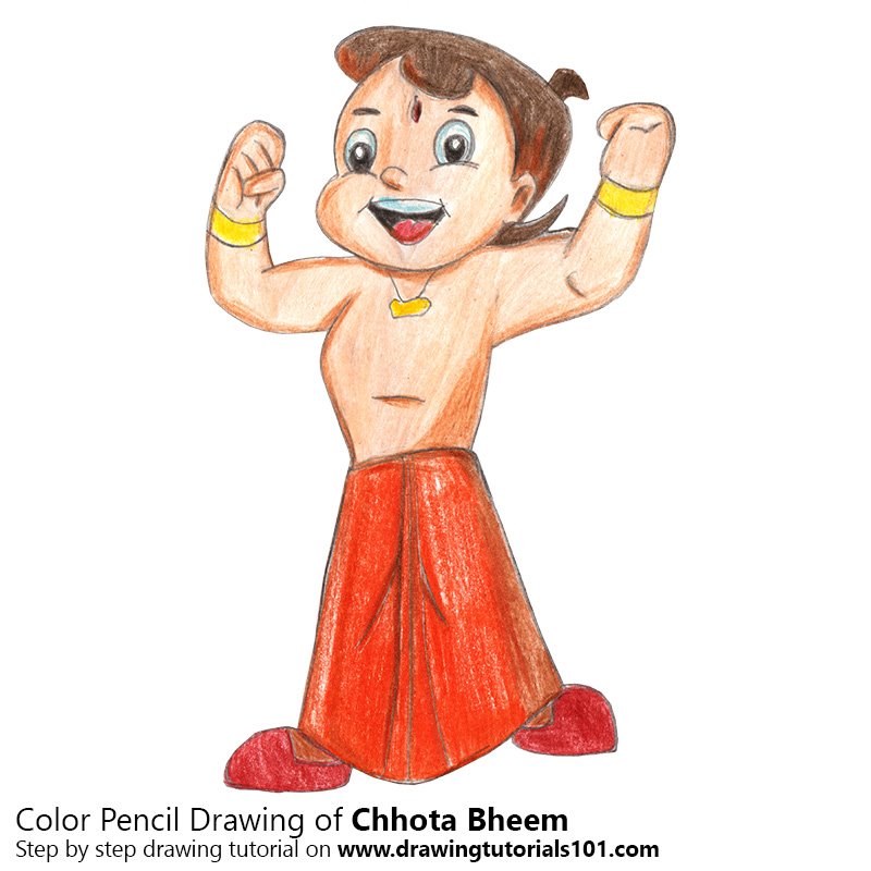 How to Draw Bheem from Chhota Bheem by Color Pencils