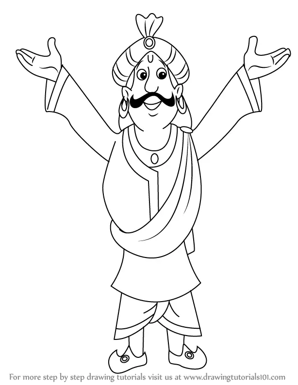 Step by Step How to Draw Raja Indravarma from Chhota Bheem :  