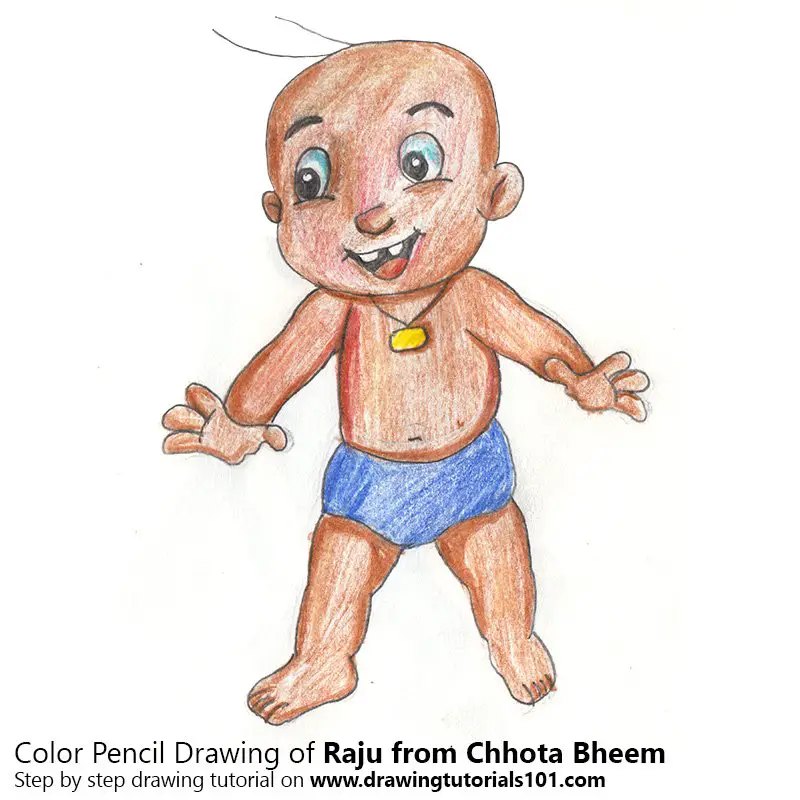 Raju from Chhota Bheem Color Pencil Drawing