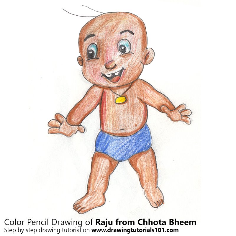 How to Draw Raju from Chhota Bheem by Color Pencils