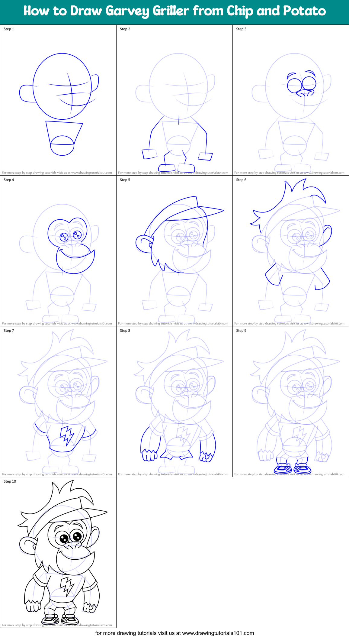How to Draw Garvey Griller from Chip and Potato Printable Step by Step