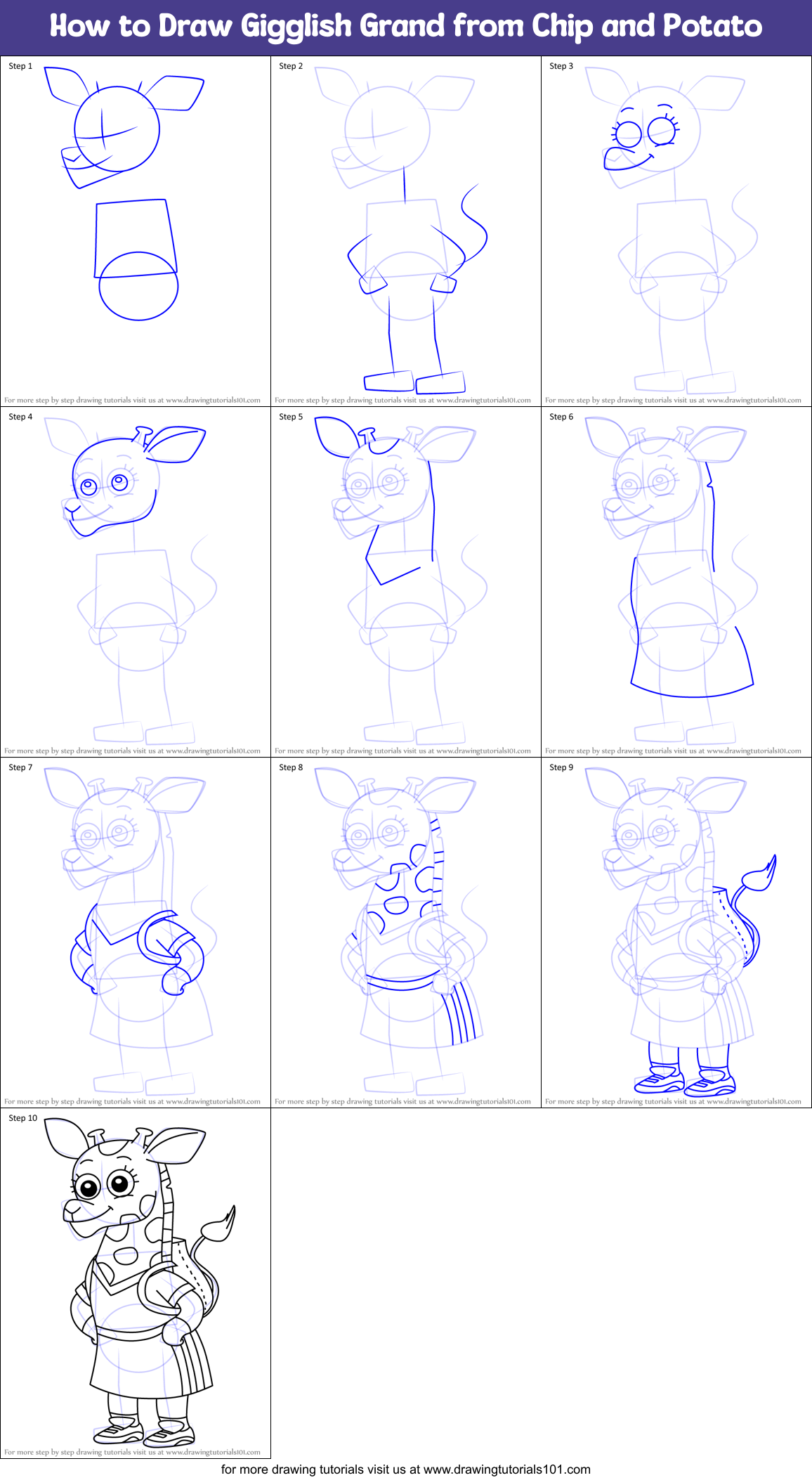 How to Draw Gigglish Grand from Chip and Potato Printable Step by Step