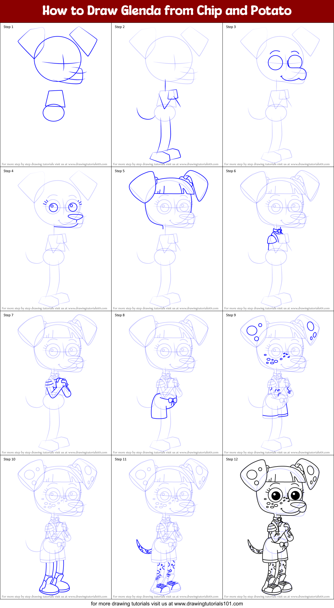How to Draw Glenda from Chip and Potato Printable Step by Step