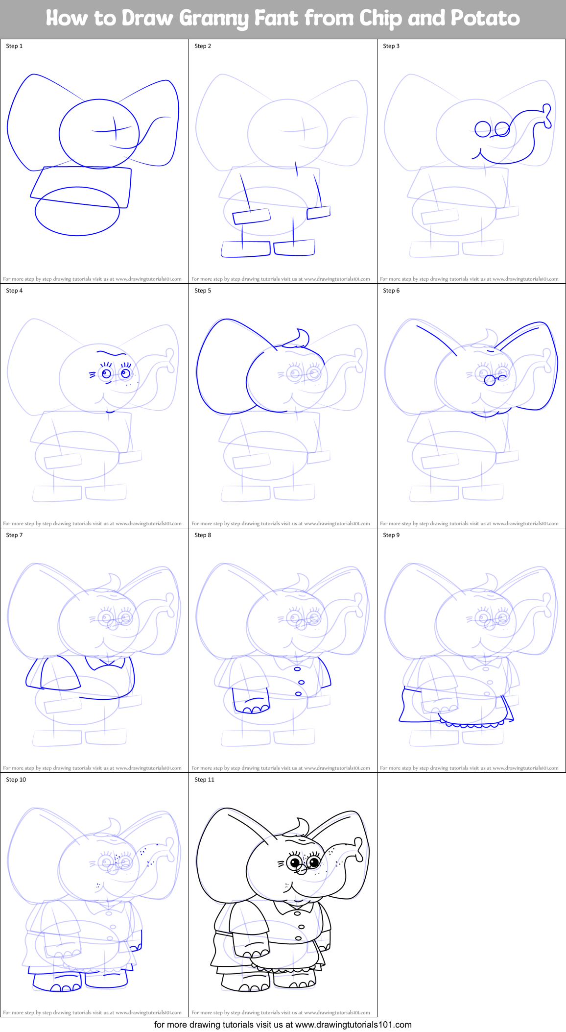 How to Draw Granny Fant from Chip and Potato Printable Step by Step