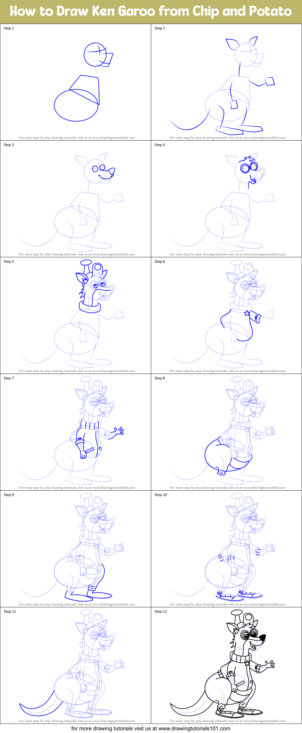 How to Draw Ken Garoo from Chip and Potato Printable Step by Step