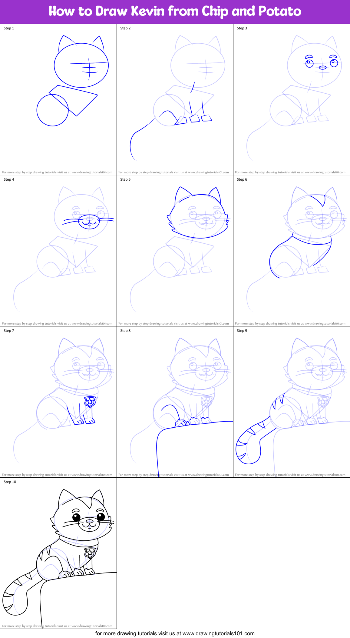 How to Draw Kevin from Chip and Potato Printable Step by Step